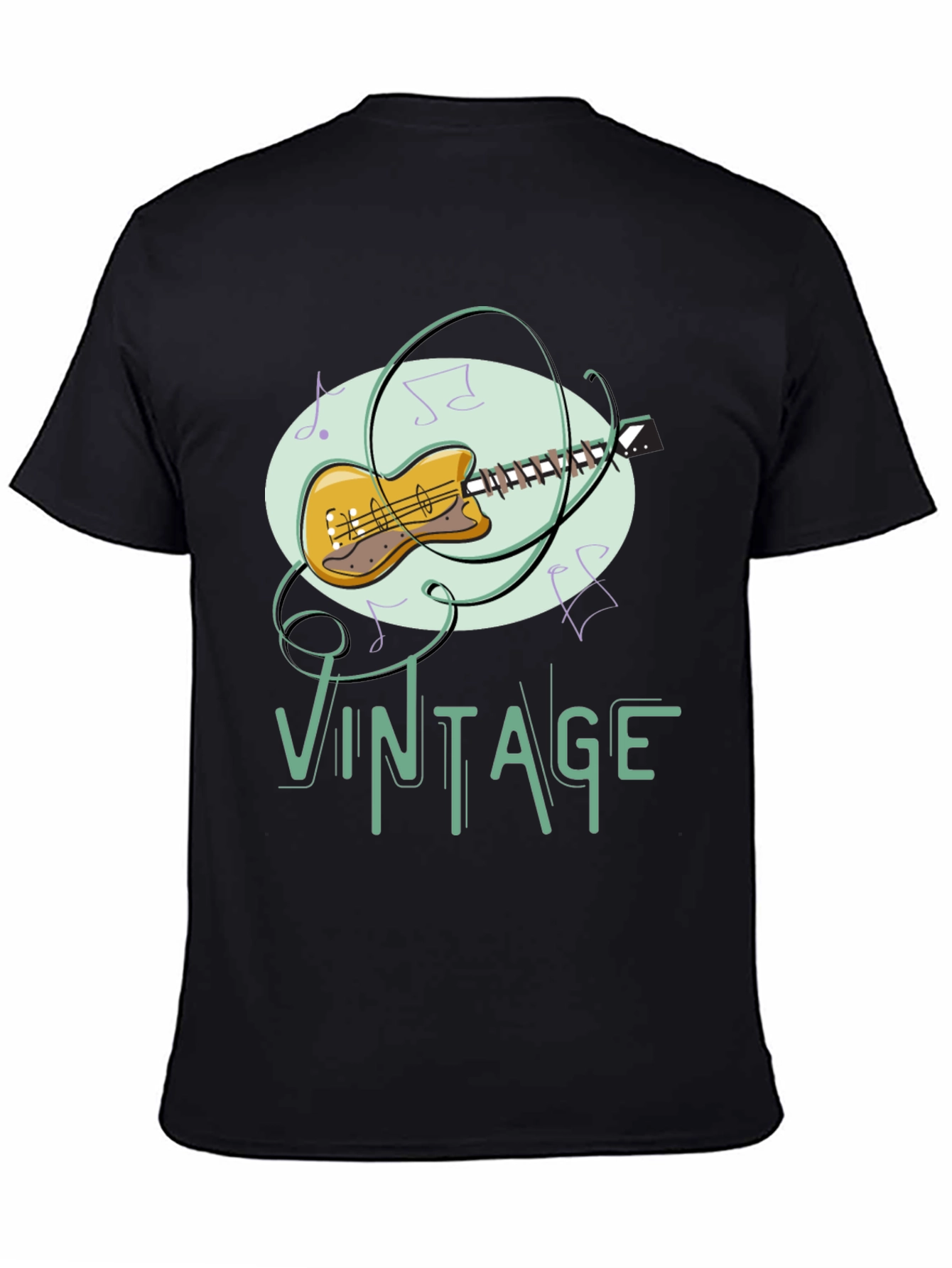 Black Vintage Guitar Music T-Shirt view 4