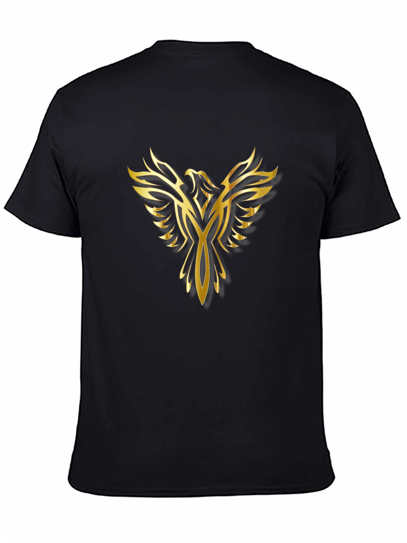 Black Golden Phoenix Graphic Print Black T-Shirt view 4