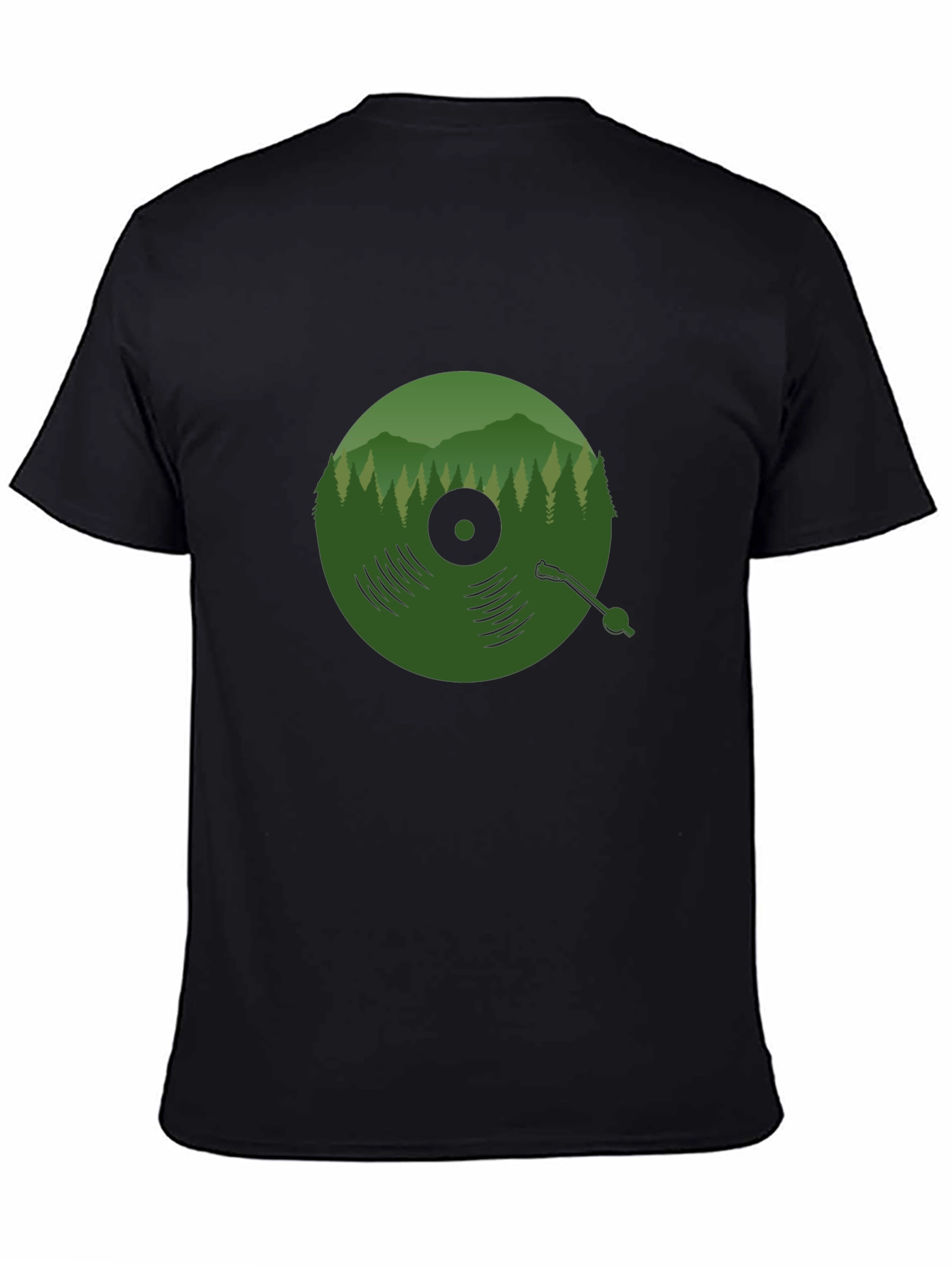 Black Green Vinyl Record Forest T-Shirt view 4