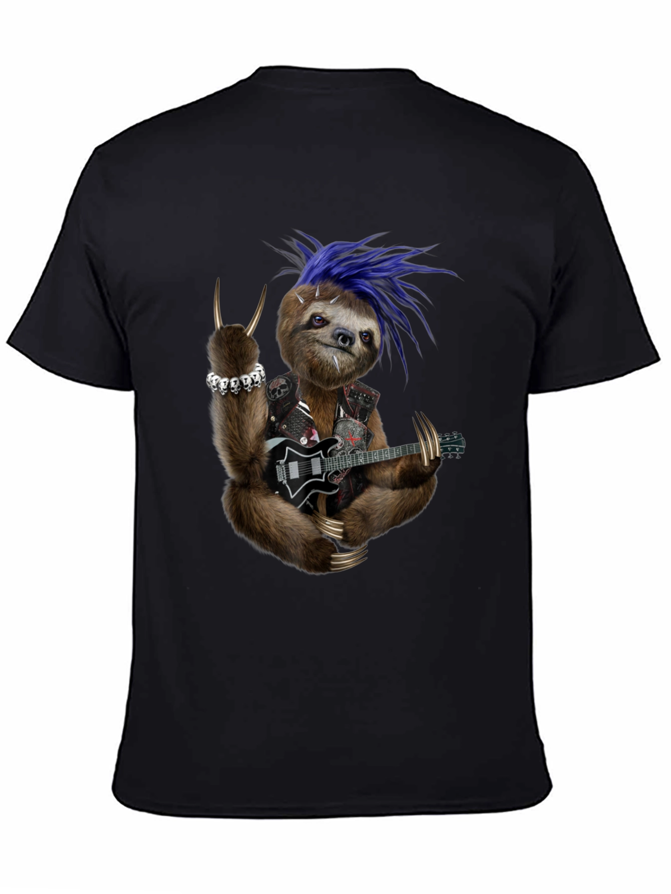 Black Rocking Sloth T-Shirt - Heavy Metal Animal Tee view 4