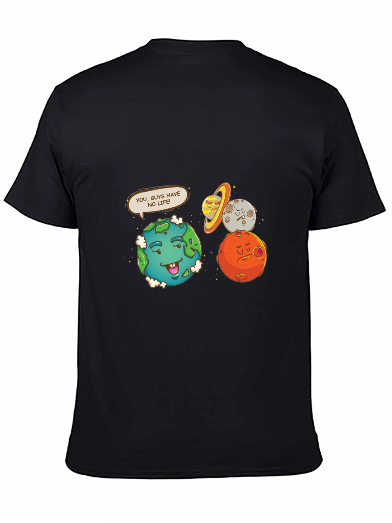 Black Funny Planet Graphic Tee - No Life Earth Cartoon view 4