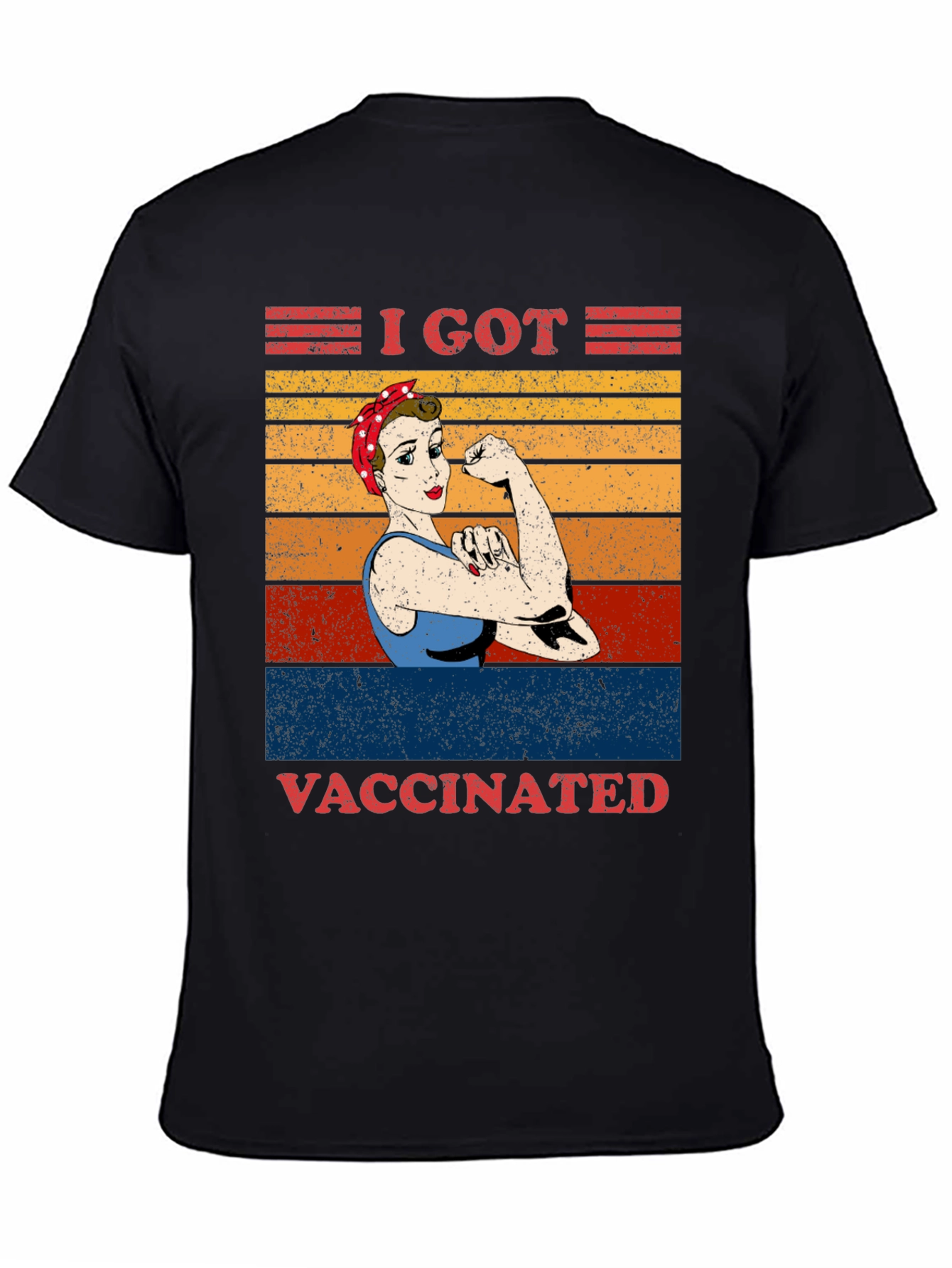 Black I Got Vaccinated T-Shirt Rosie the Riveter Graphic Tee view 4