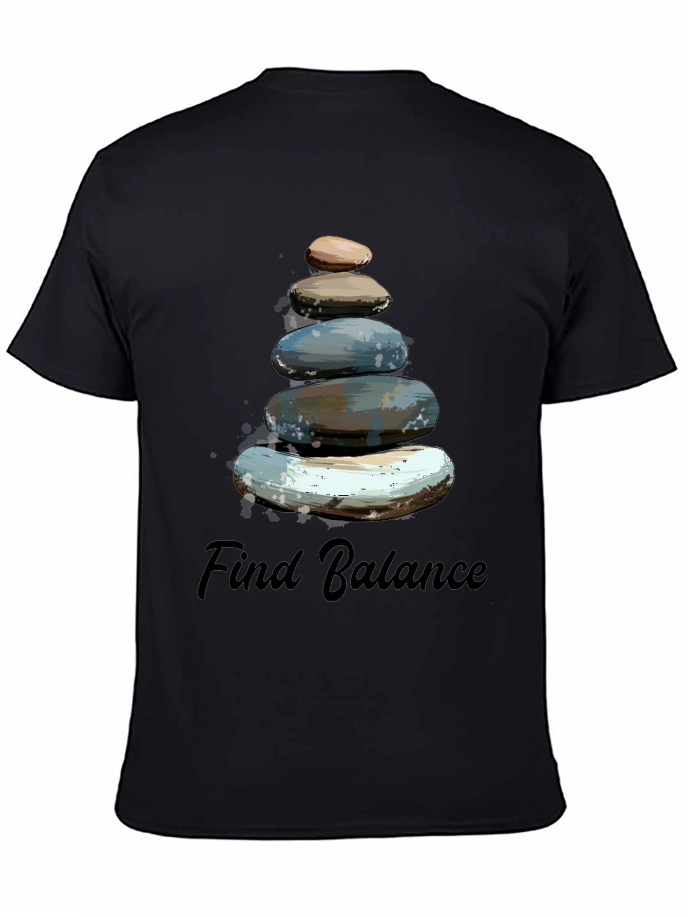 Black Find Balance Stone Stack Men's T-Shirt view 4