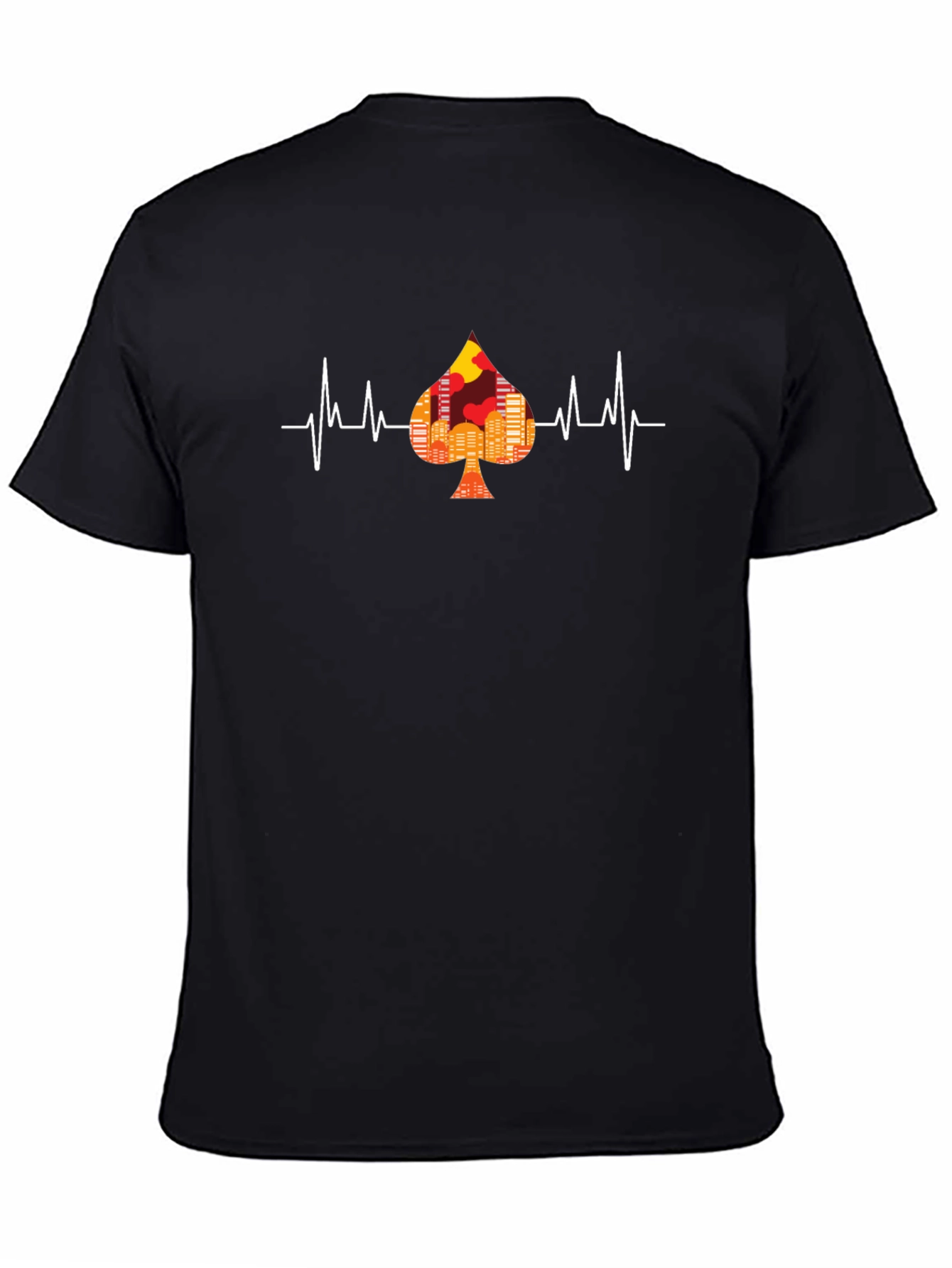 Black Cityscape Spade Heartbeat T-Shirt view 4