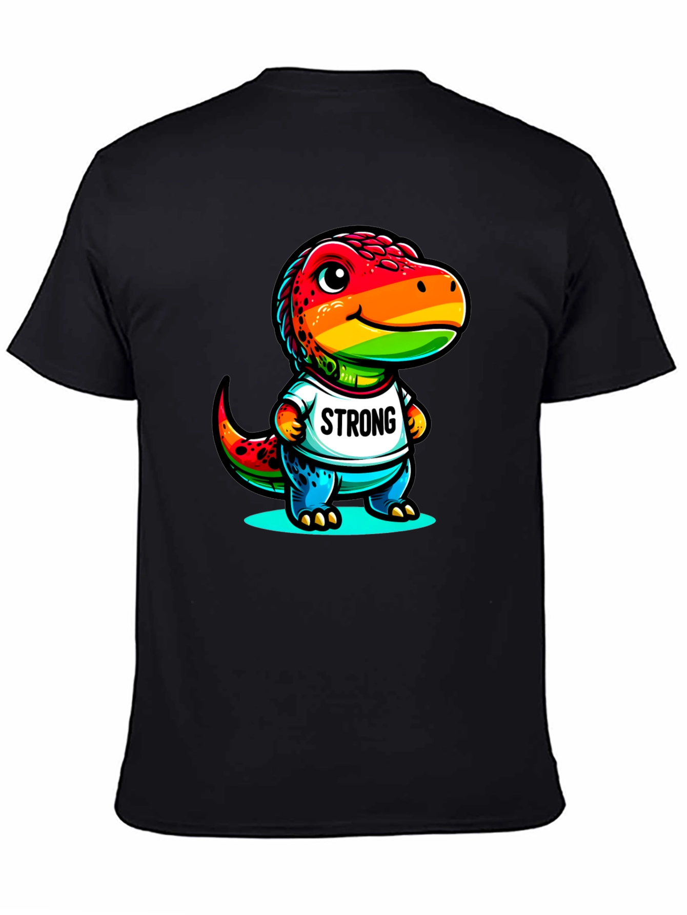 Black Rainbow Dinosaur Strong T-Shirt view 4