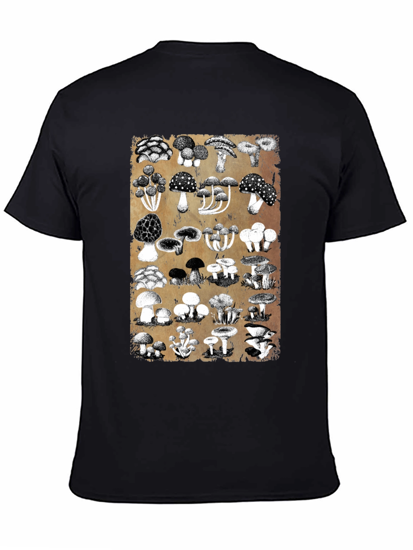 Black Mushroom Print Black T-Shirt - Nature Lover's Tee view 4