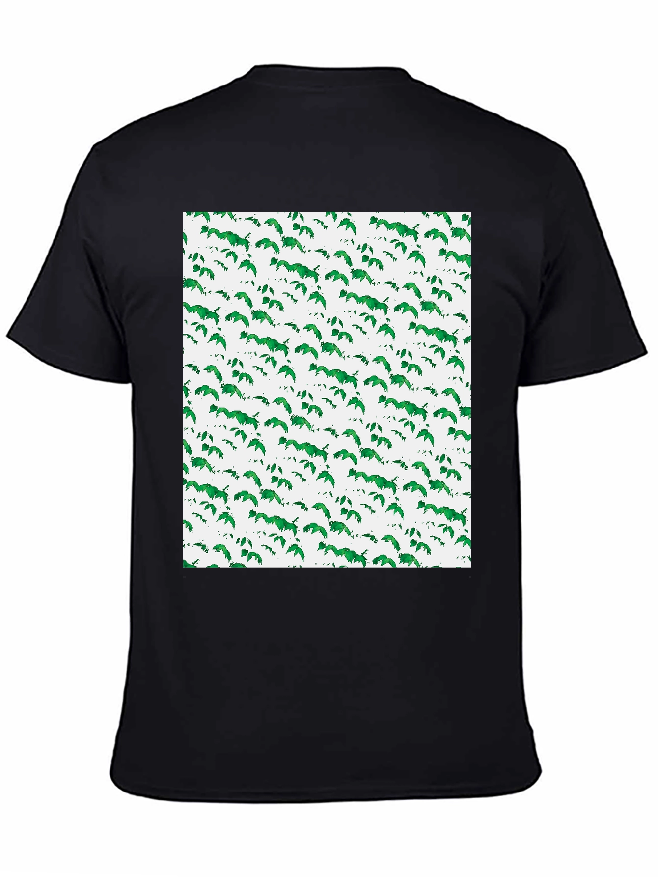 Black Green Leaf Pattern Black T-Shirt view 4