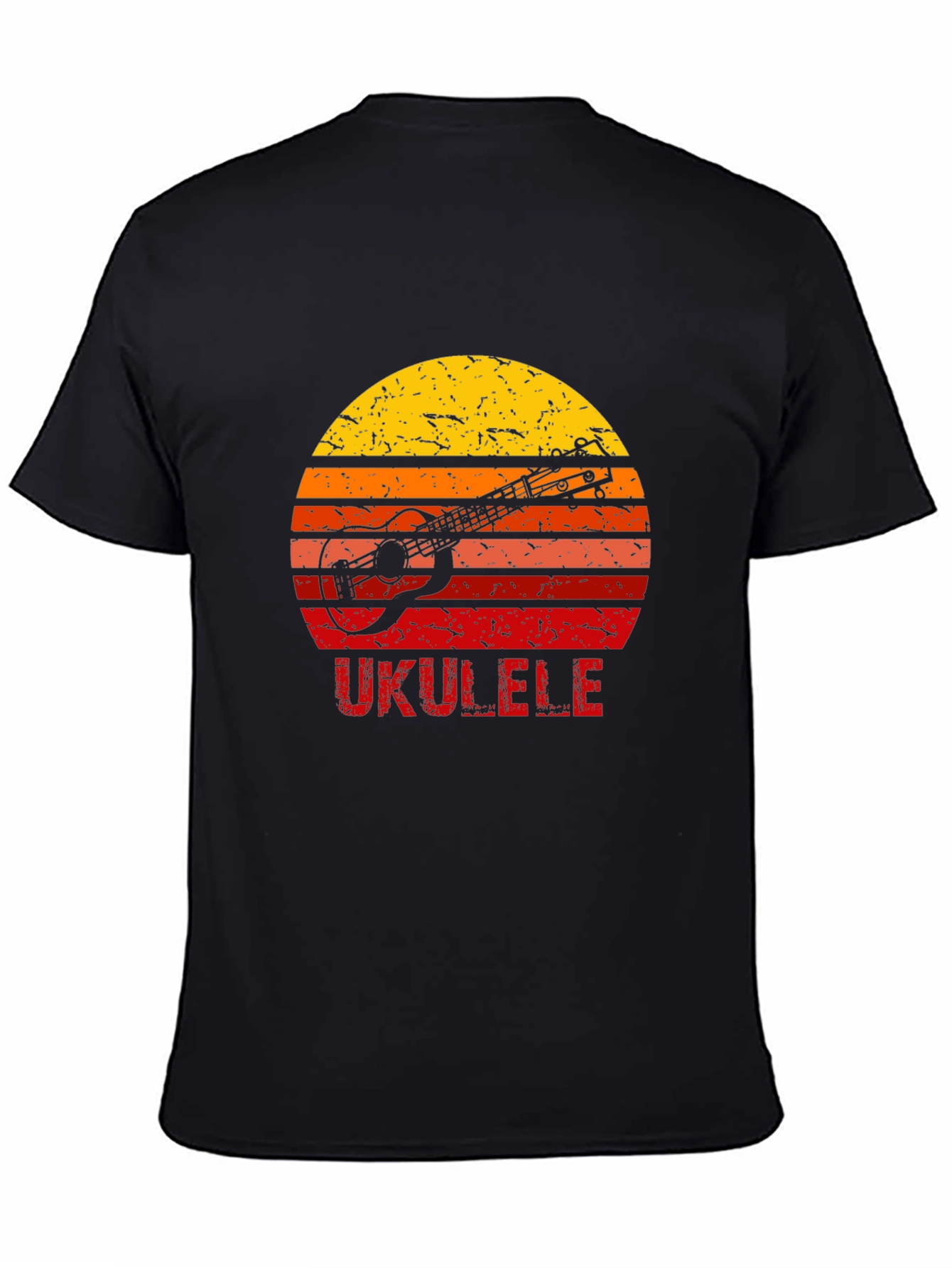 Black Vintage Ukulele Sunset Graphic T-Shirt view 4