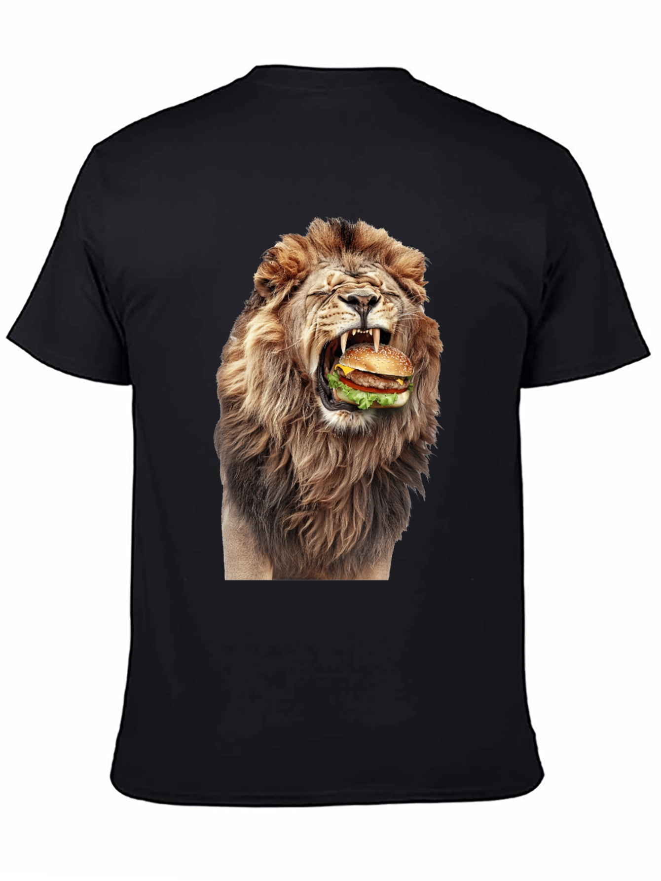 Black Lion Eating Burger Graphic T-Shirt - Black view 4