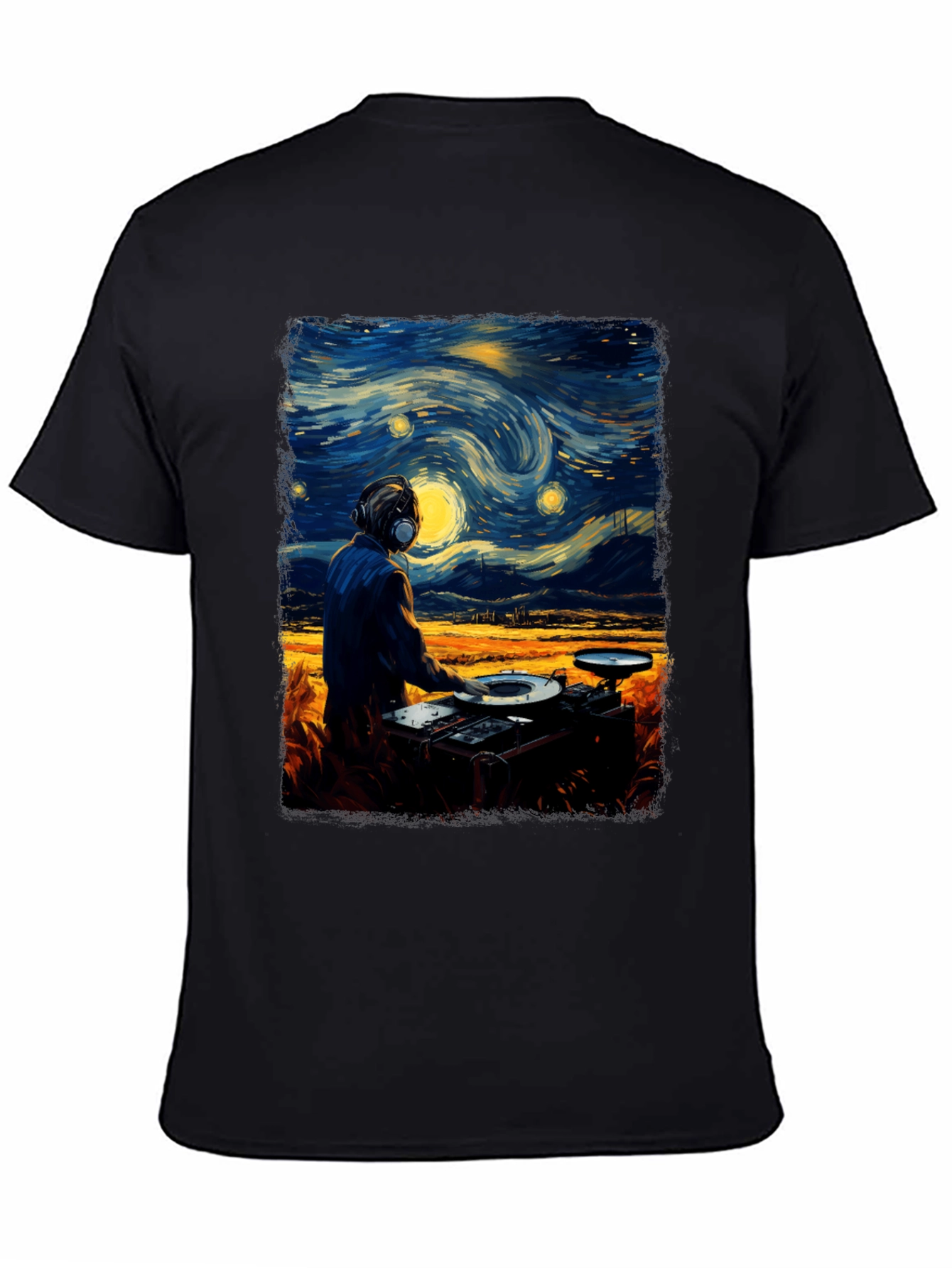Black Starry Night DJ Graphic Tee - Cool Music Lover Shirt view 4