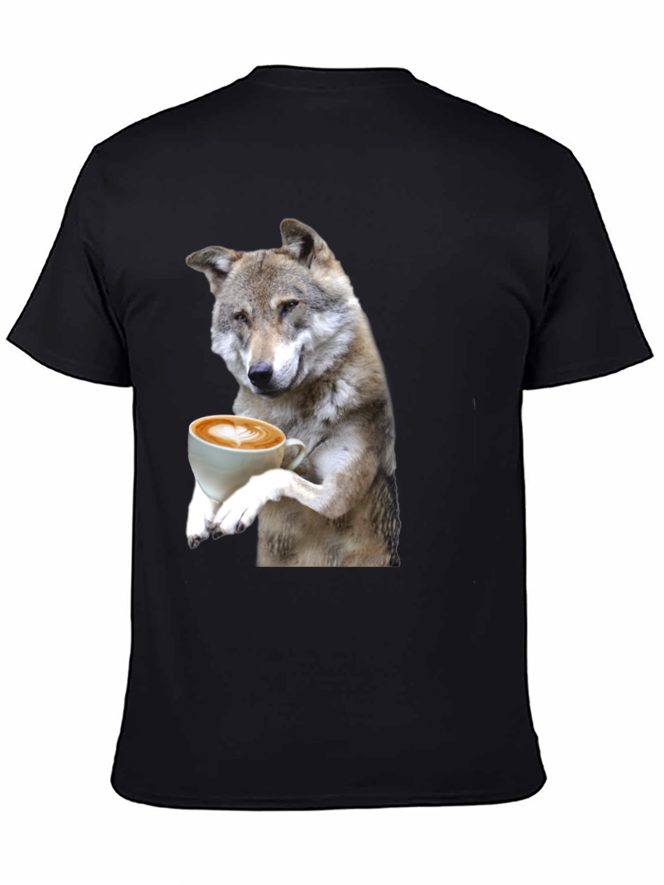 Black Wolf Drinking Coffee Graphic Tee view 4