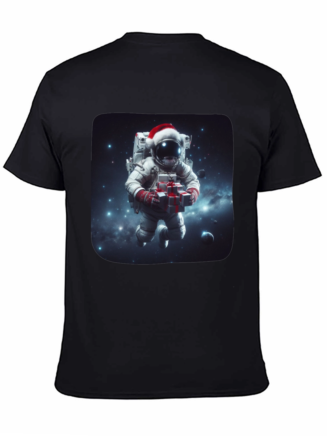 Black Festive Astronaut T-Shirt - Holiday Space Gift view 4
