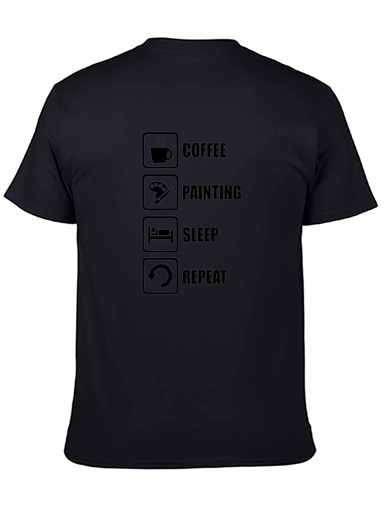 Black Coffee, Painting, Sleep, Repeat Black T-Shirt view 4