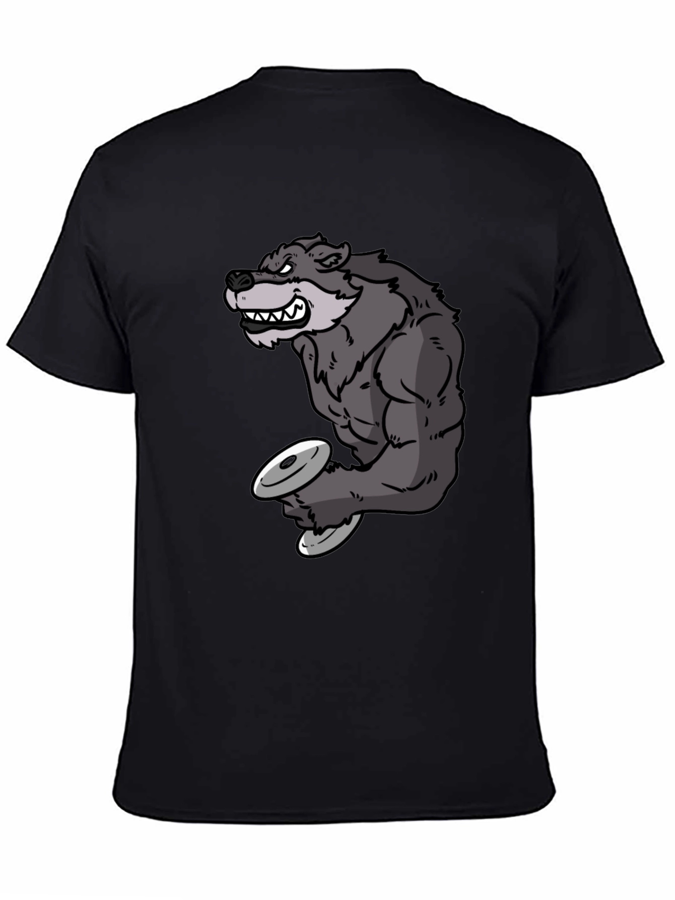 Black Wolf Lifting Weights Graphic Tee - Black view 4