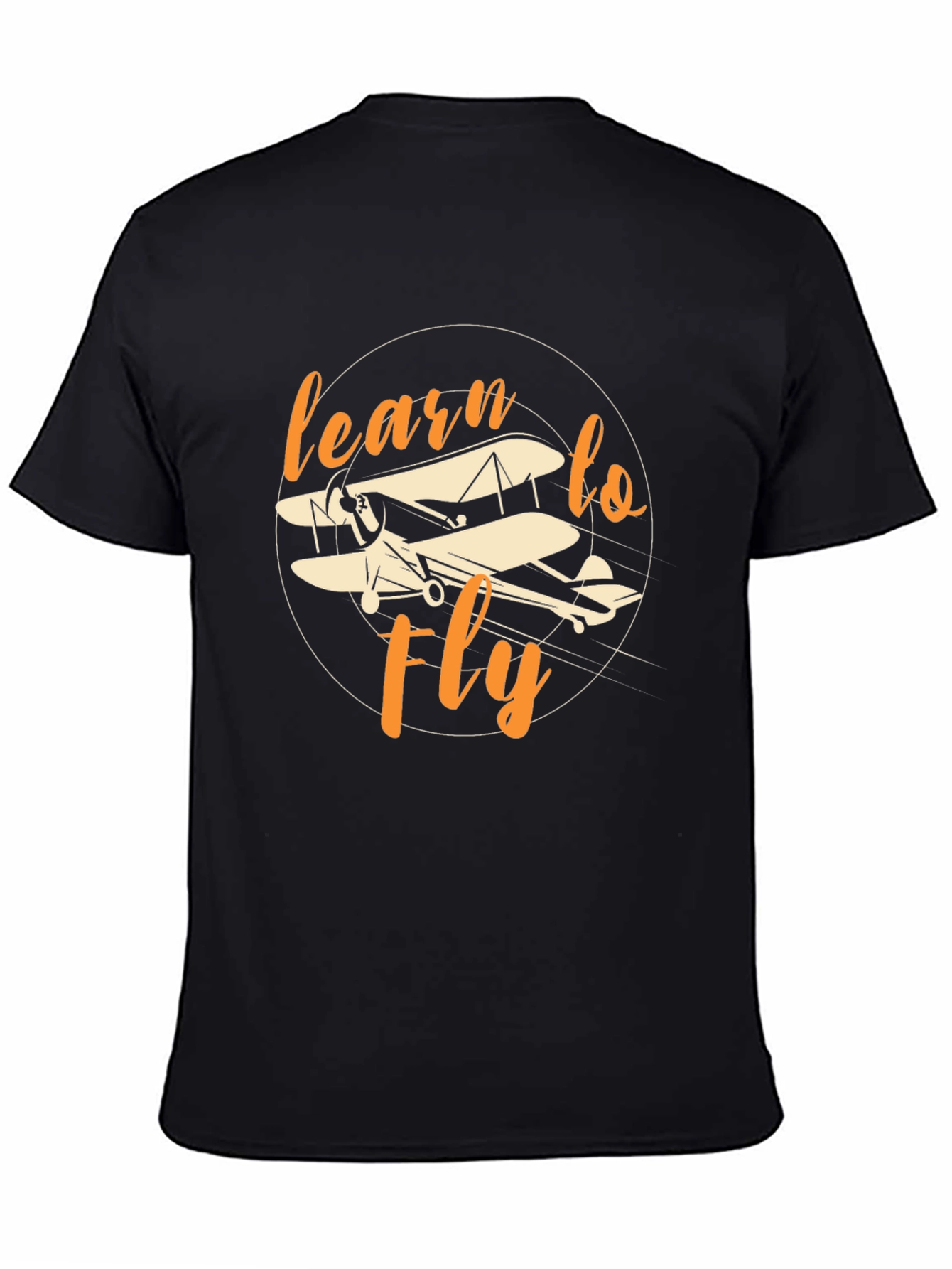 Black Learn to Fly Vintage Biplane Graphic T-Shirt view 4