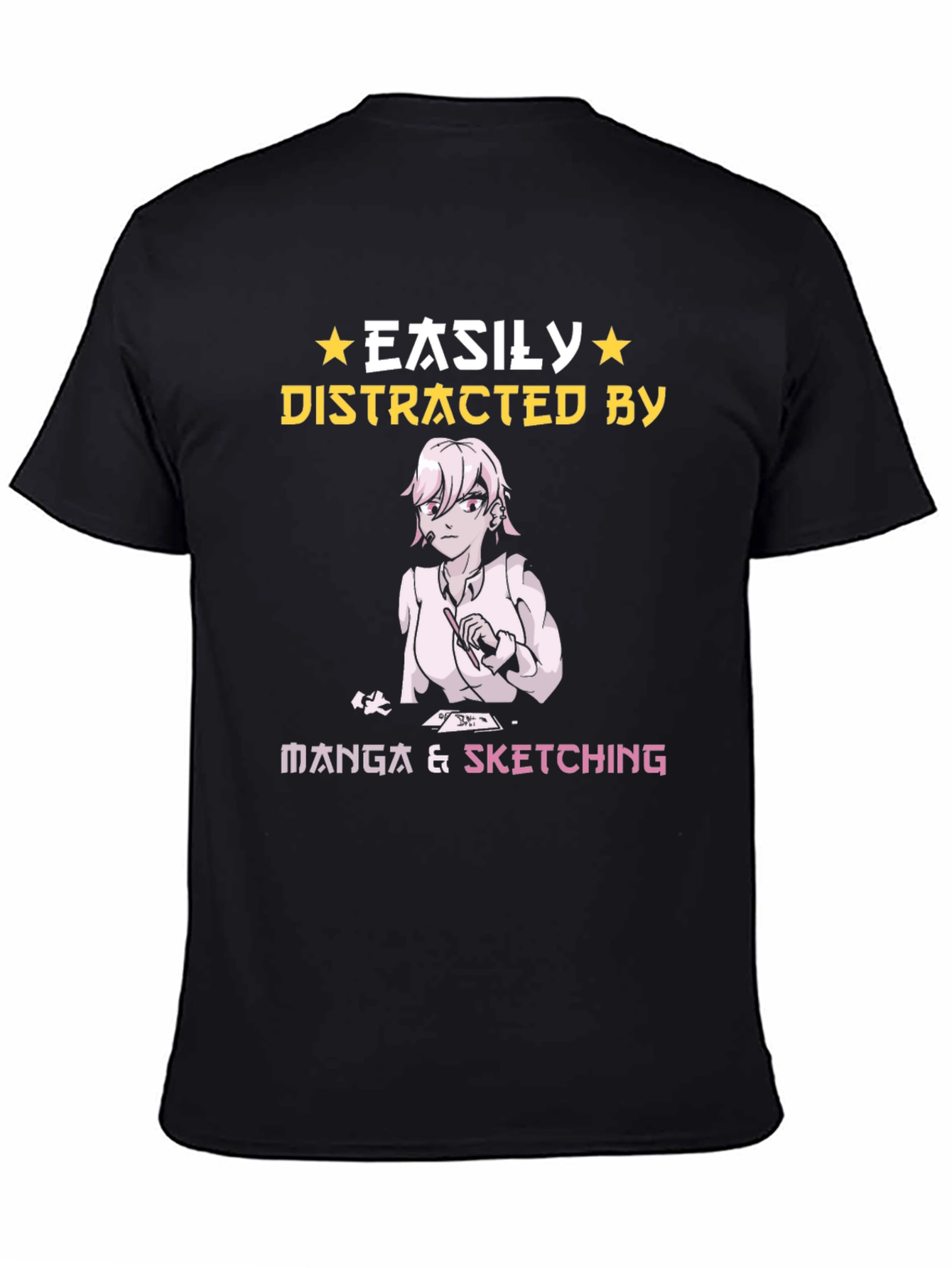 Black Easily Distracted by Manga & Sketching T-Shirt view 4