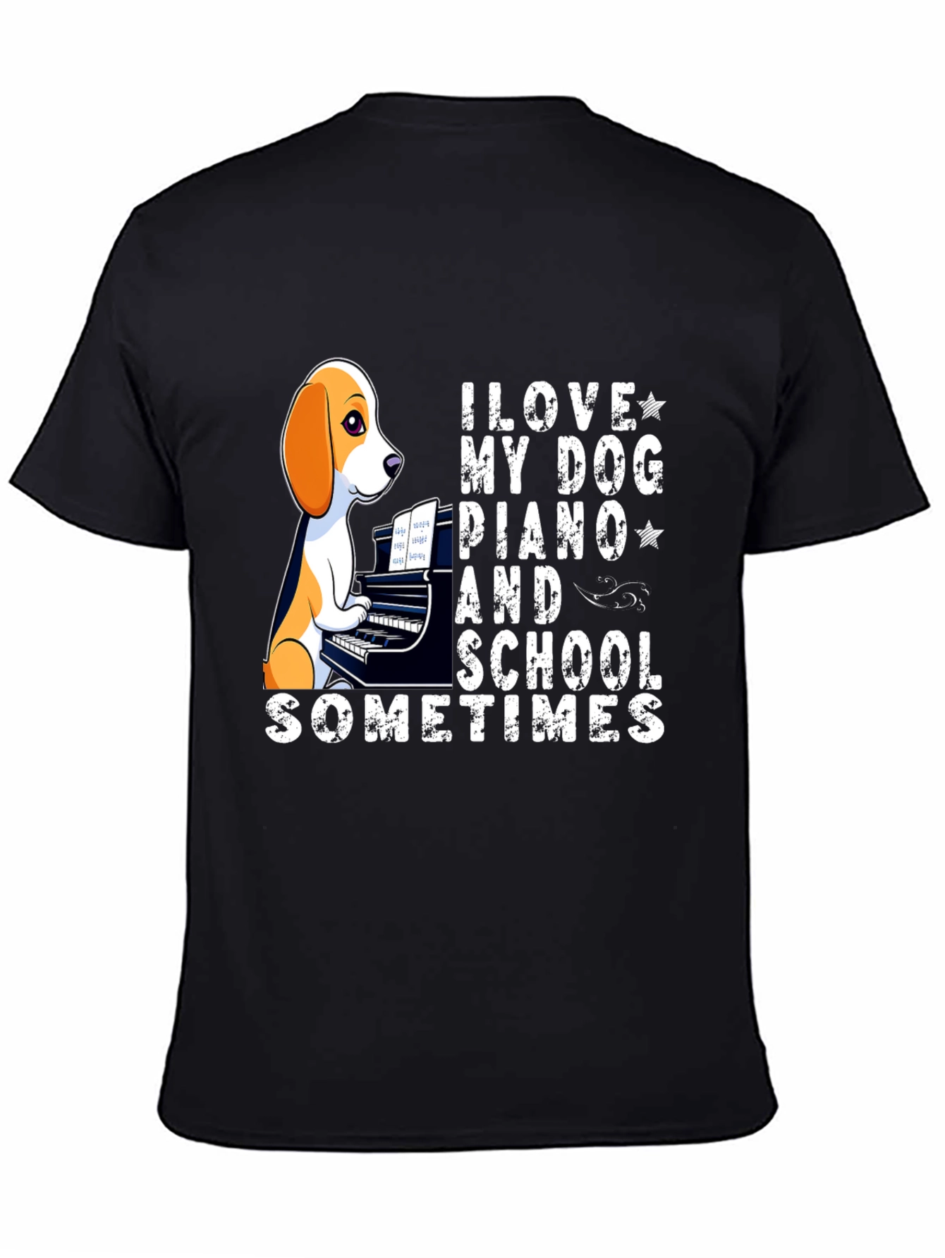 Black Dog Piano Lover T-Shirt - Unique Design view 4