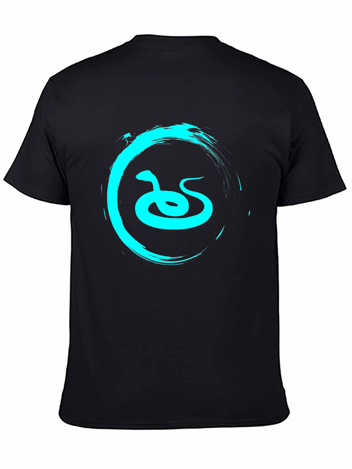Black Men's Black T-Shirt with Teal Snake Graphic view 4