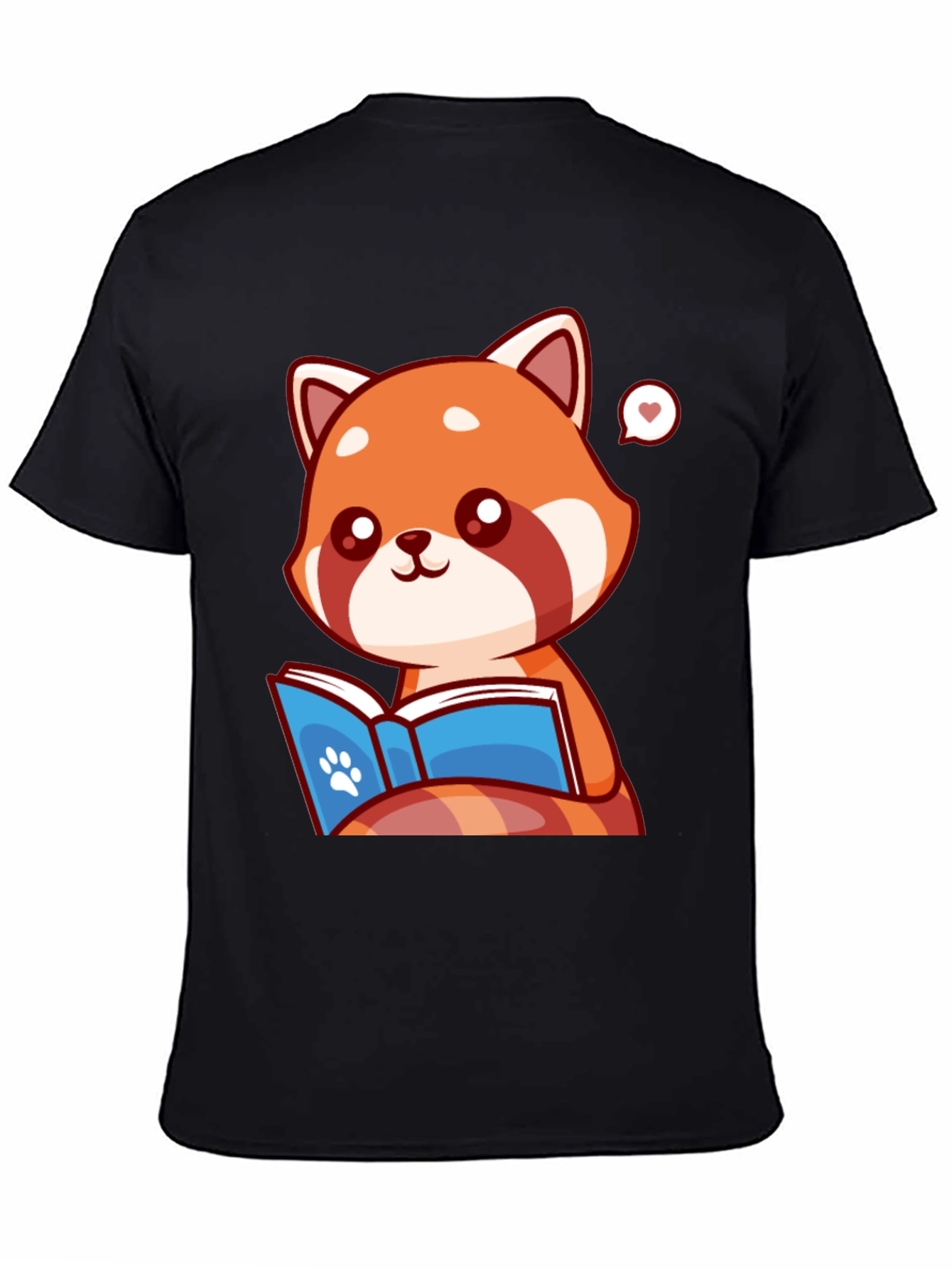 Black Cute Red Panda Reading Book Graphic Tee view 4