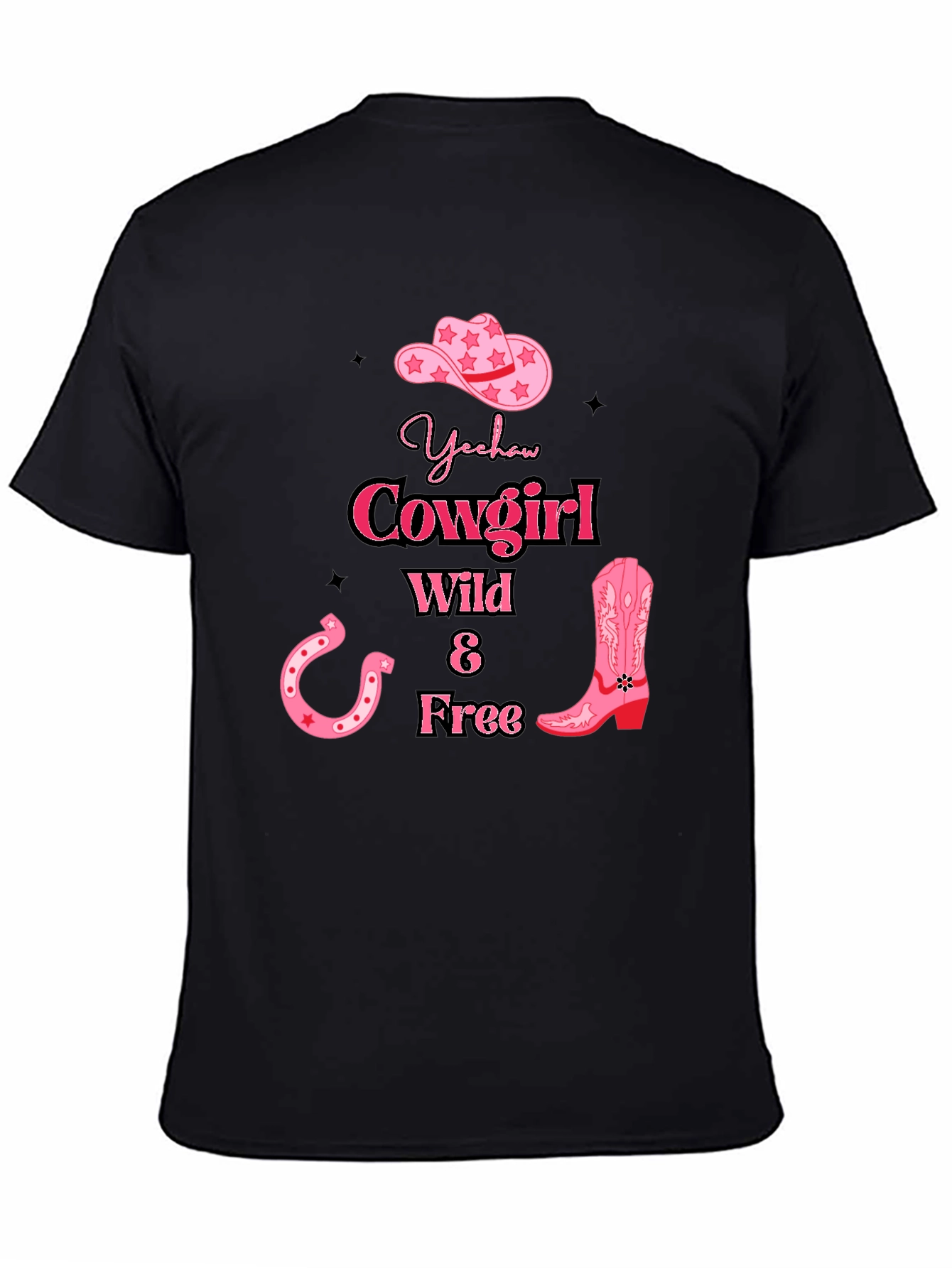Black Yeehaw Cowgirl Graphic Tee - Wild & Free Design view 4