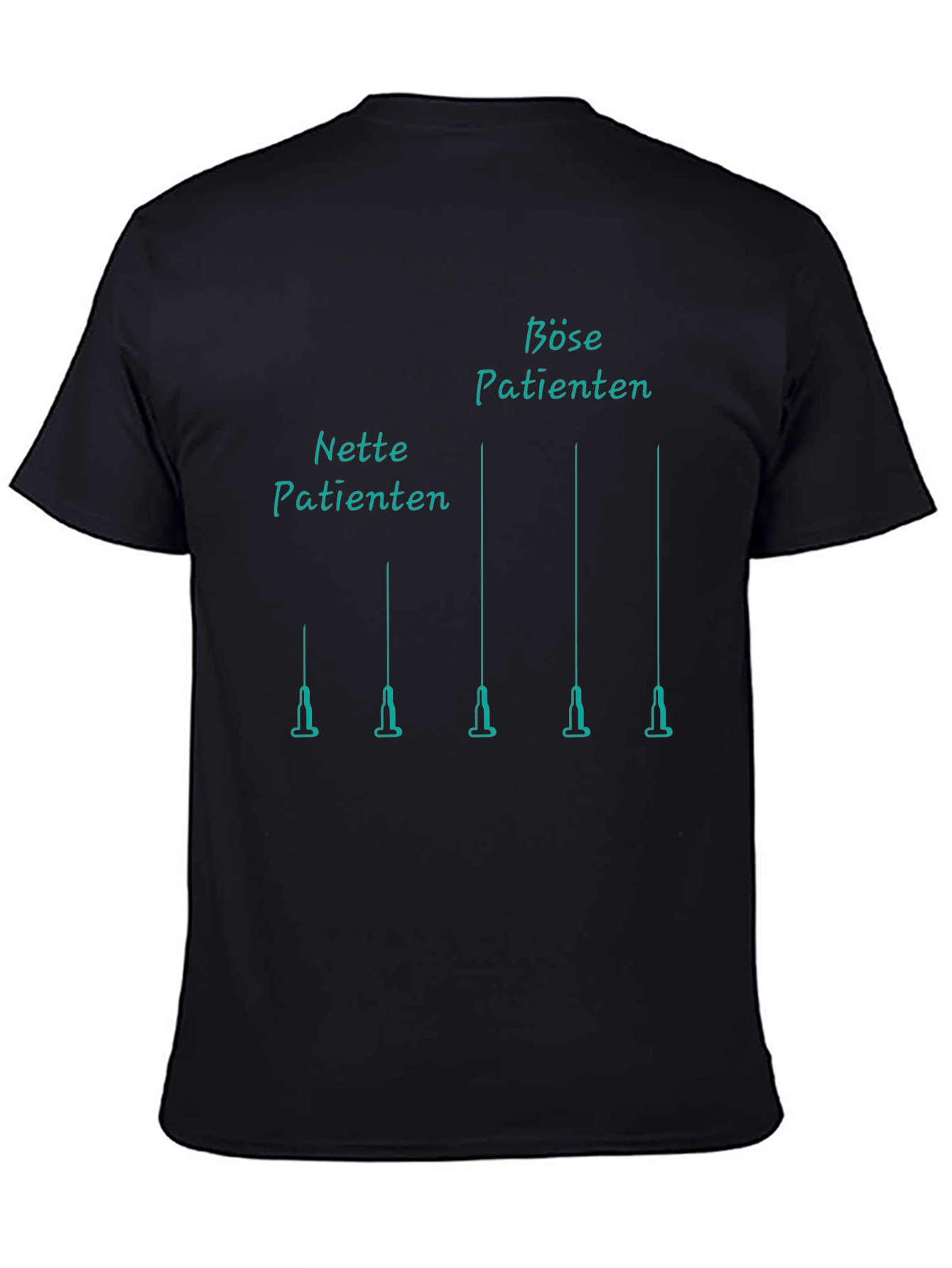 Black Novelty "Patients" Syringe T-Shirt view 4