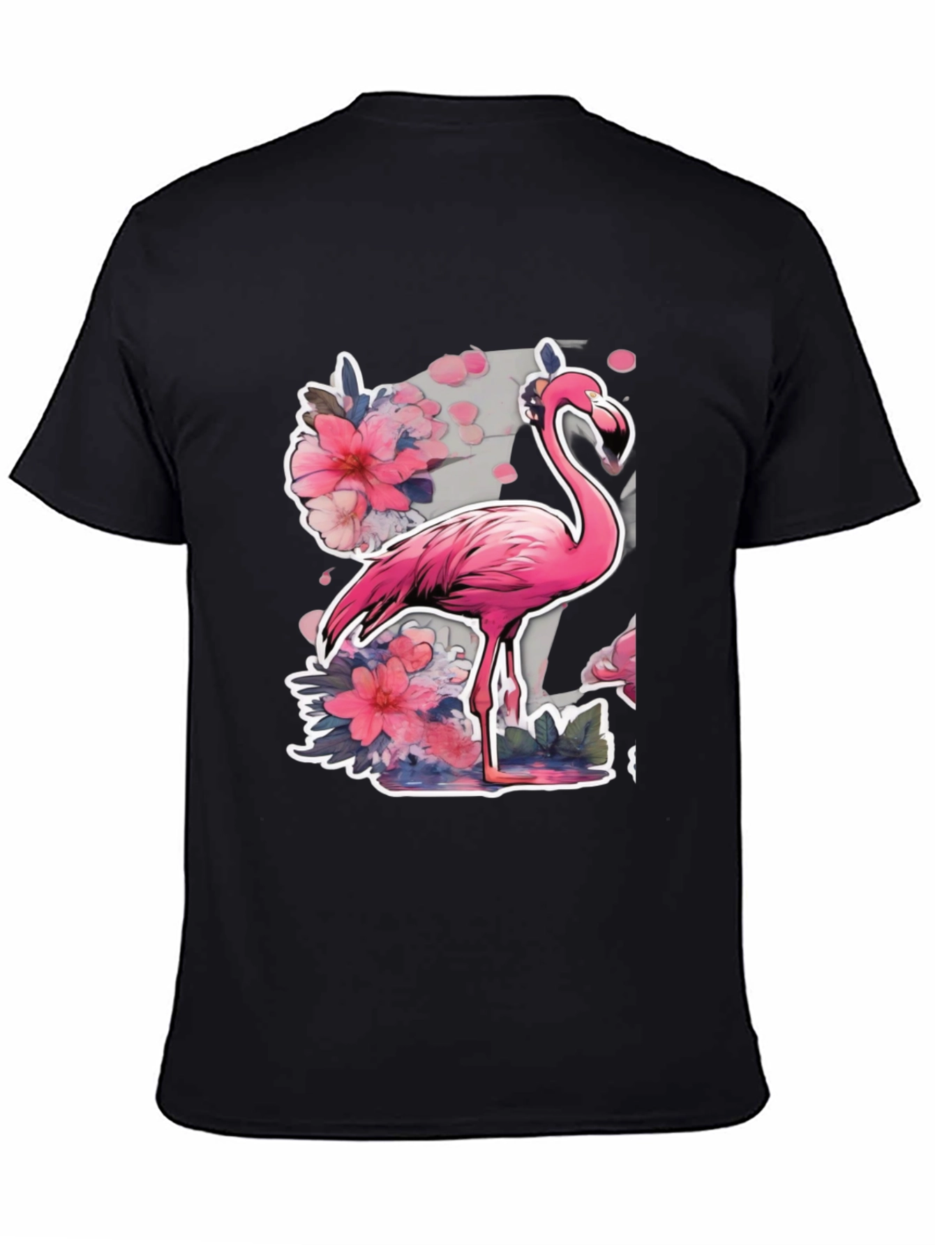 Black Stylish Flamingo Floral Graphic Tee - Black view 4