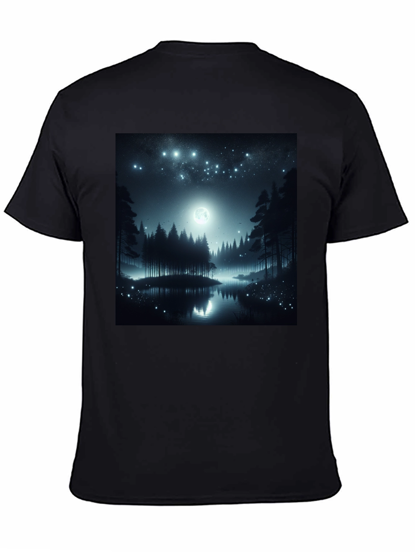 Black Mystic Night Forest T-Shirt view 4