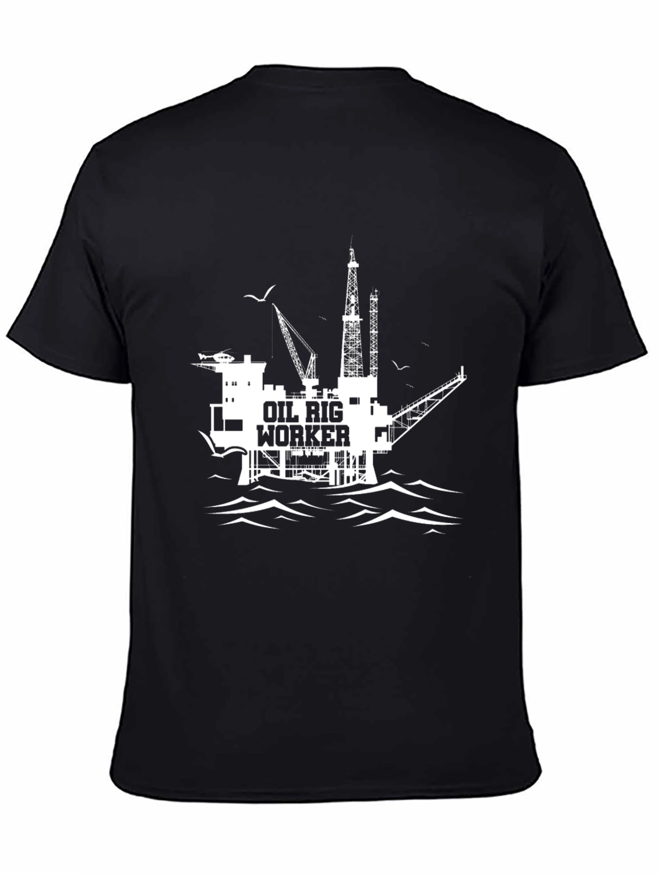 Black Oil Rig Worker Graphic T-Shirt - Black Cotton view 4