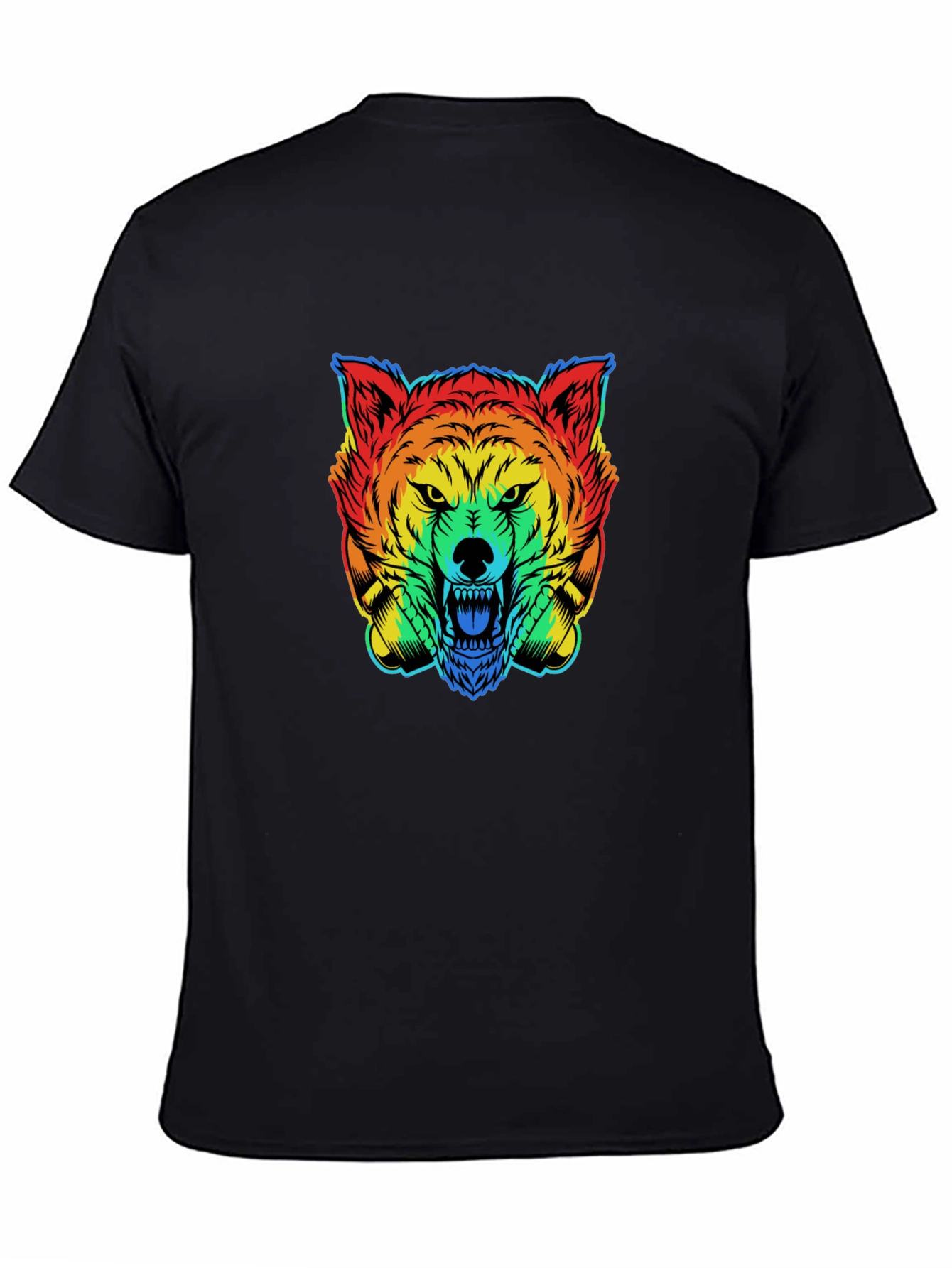 Black Rainbow Wolf Graphic T-Shirt - Men's Black Tee view 4
