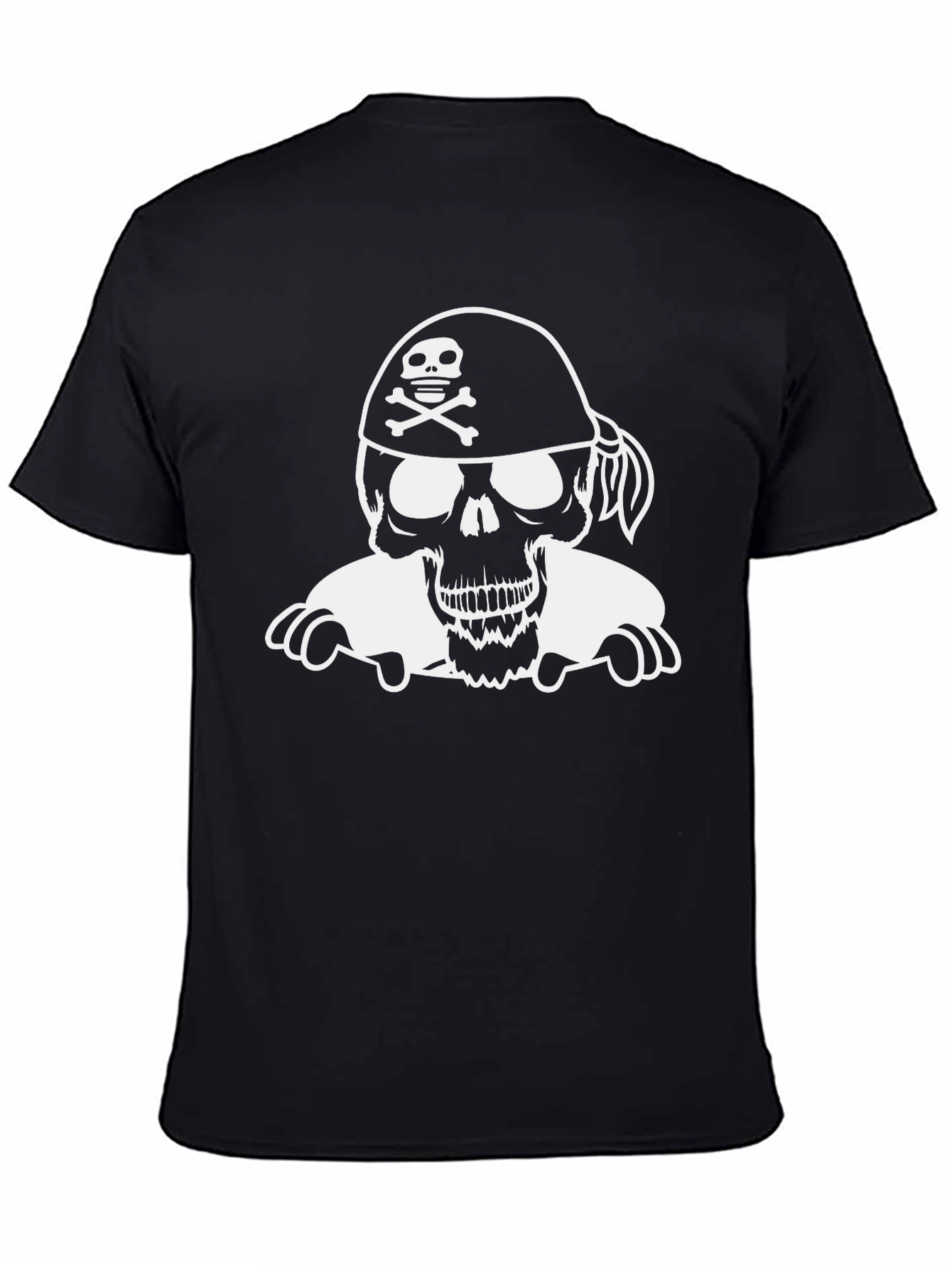 Black Pirate Skull Graphic T-Shirt - Black Cotton Tee view 4