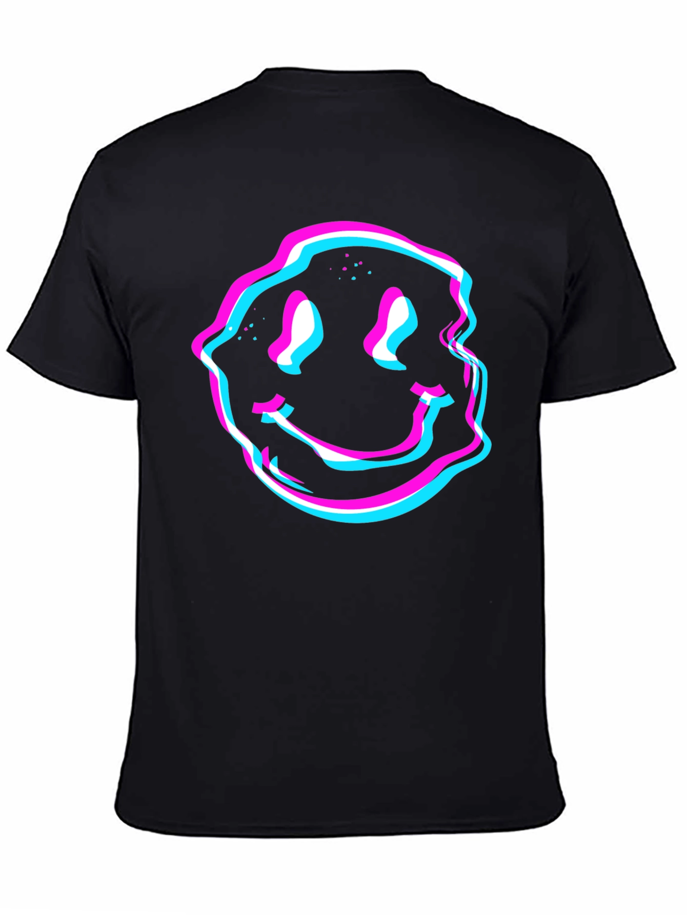 Black Glitch Smiley Face Graphic Tee - Black view 4