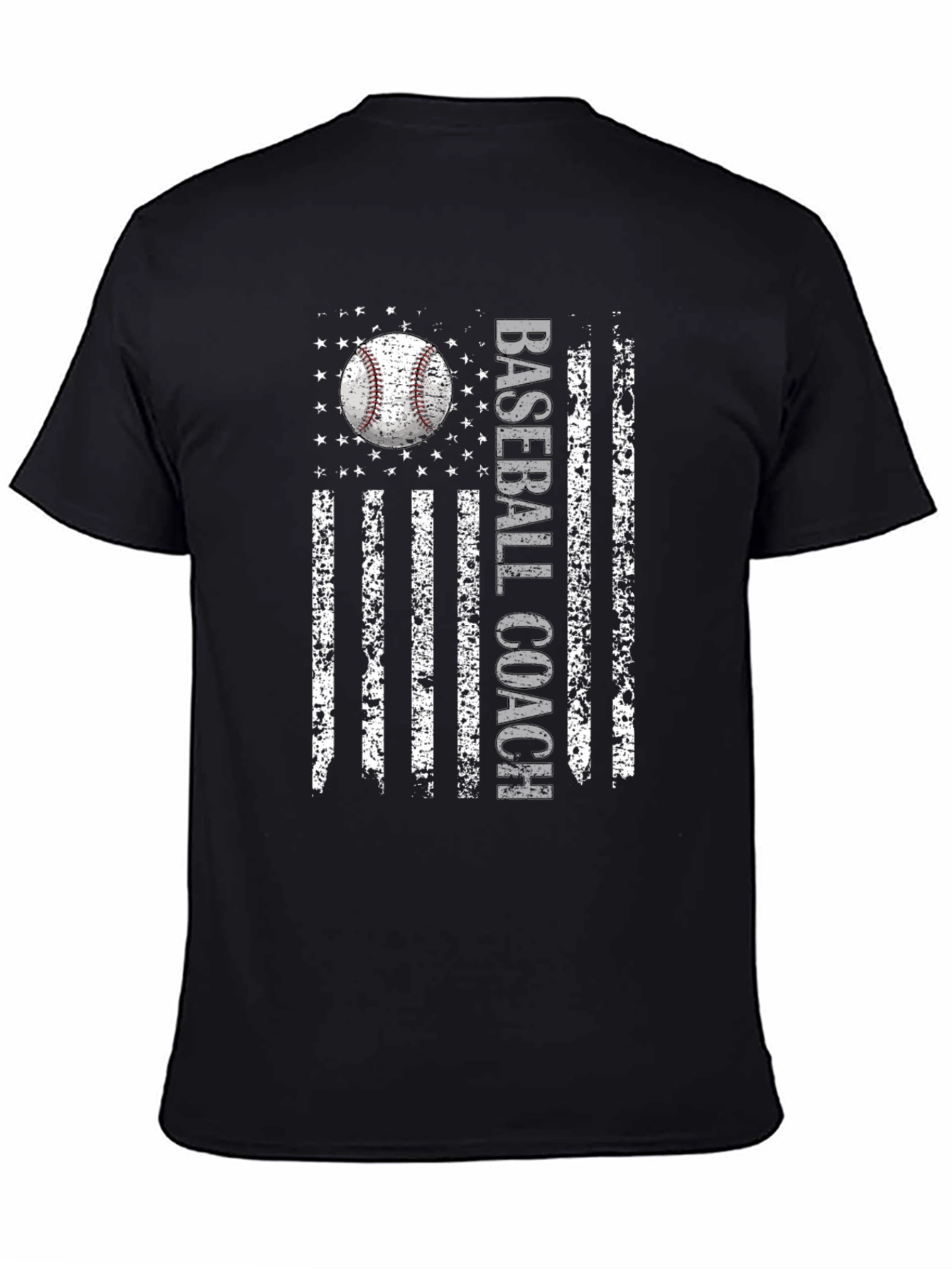 Black Baseball Coach USA Flag T-Shirt view 4