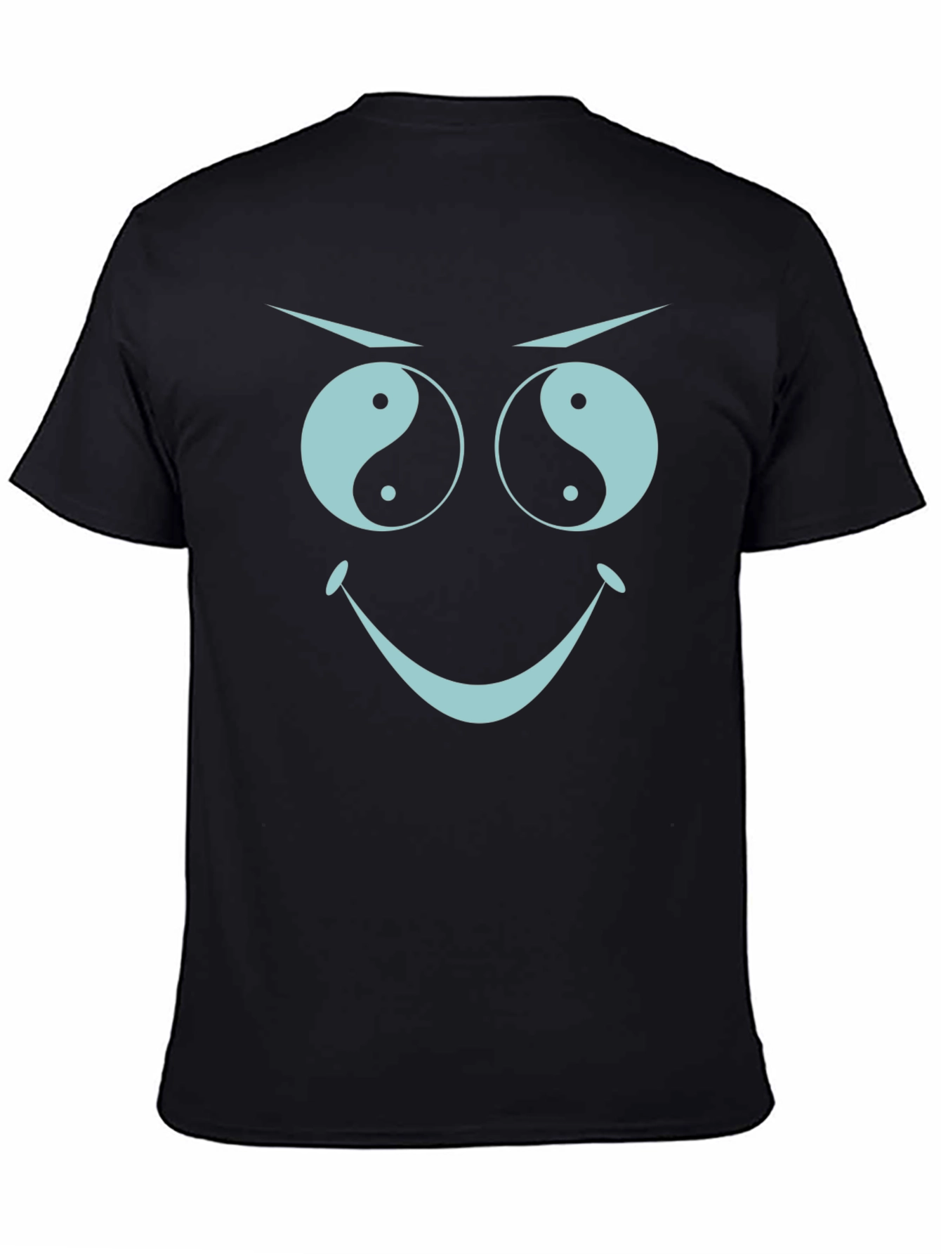 Black Yin Yang Eyes Graphic Tee - Funny Face Black T-Shirt view 4