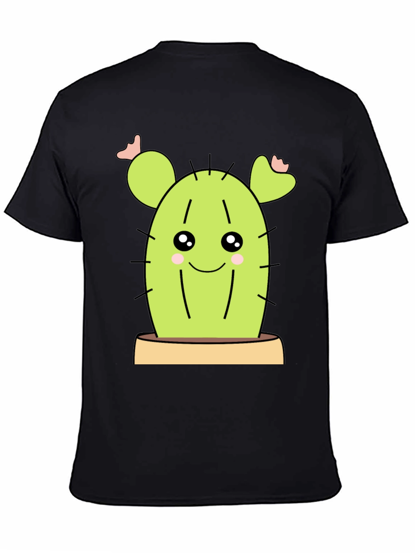Black Cute Cactus Graphic Tee - Black Cotton Shirt view 4
