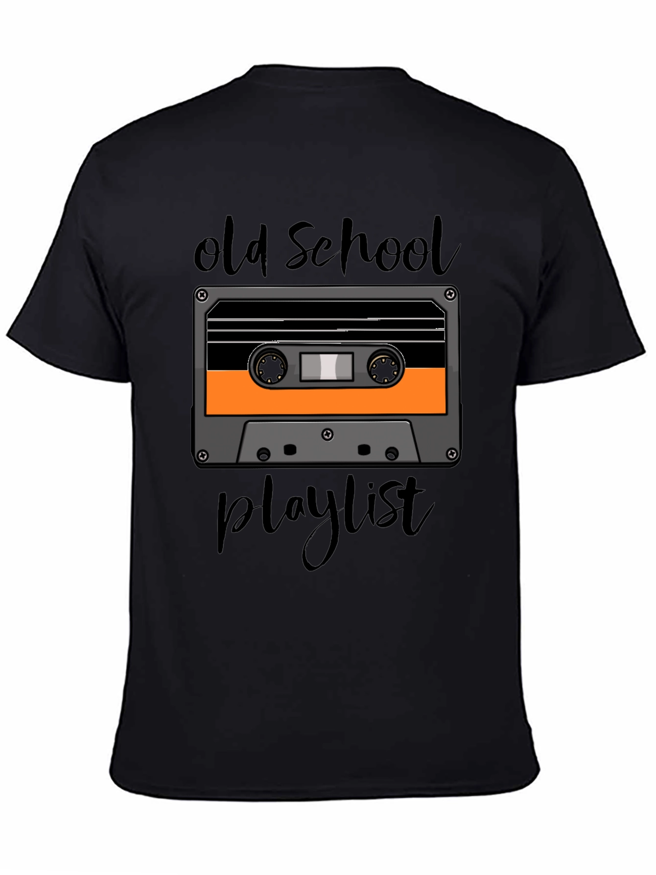 Black Old School Playlist Tee - Retro Cassette Graphic T-Shirt view 4