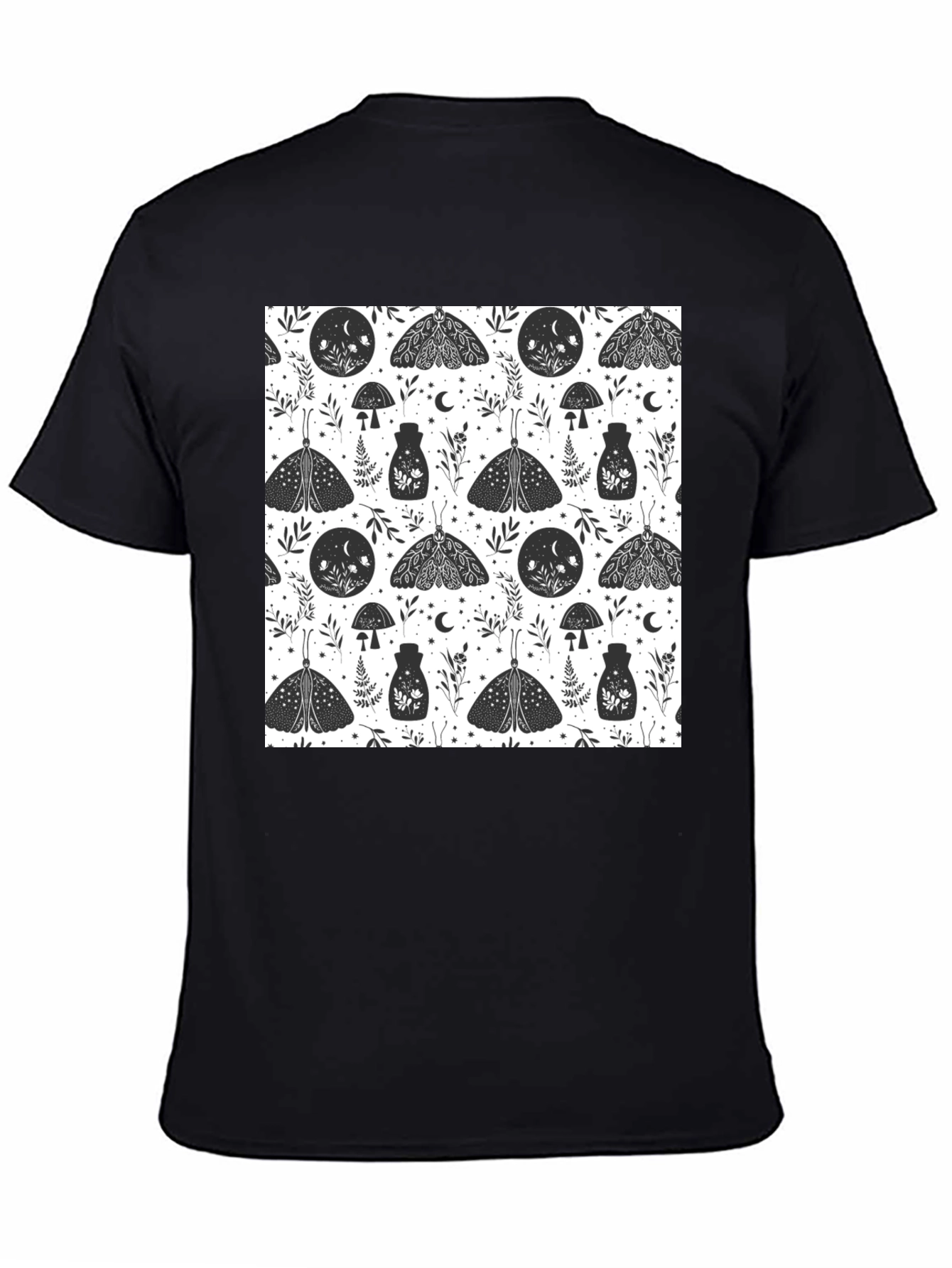 Black Moth Print Tee - Black Cotton T-Shirt view 4