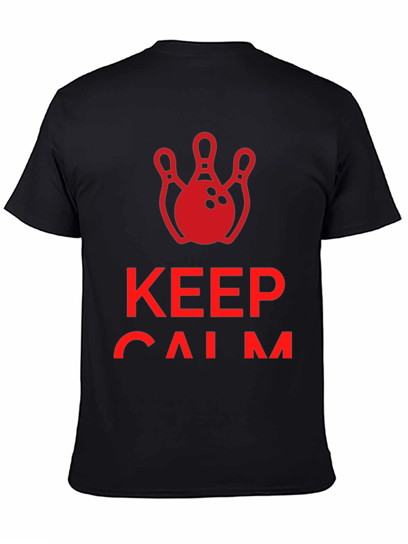 Black Keep Calm and Bowl On T-Shirt - Red Bowling Design view 4
