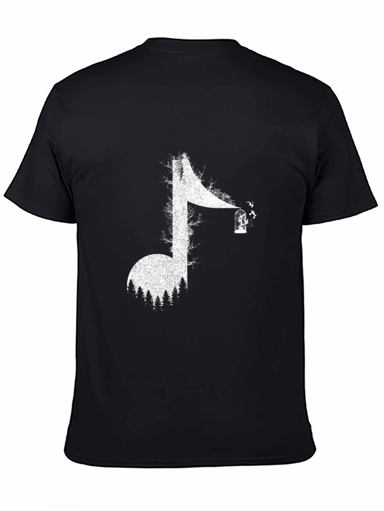 Black Music Note Forest T-Shirt - Unique Graphic Tee view 4