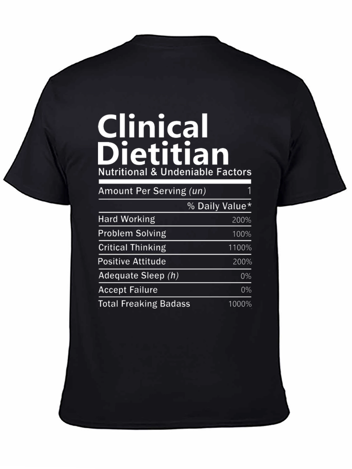 Black Funny Clinical Dietitian Nutrition Facts Black T-Shirt view 4