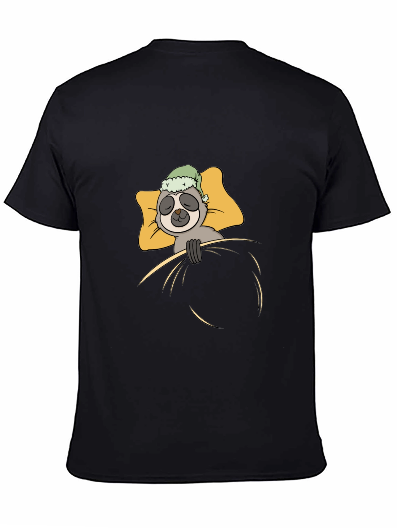 Black Sloth Sleeping in Bed Graphic T-Shirt view 4