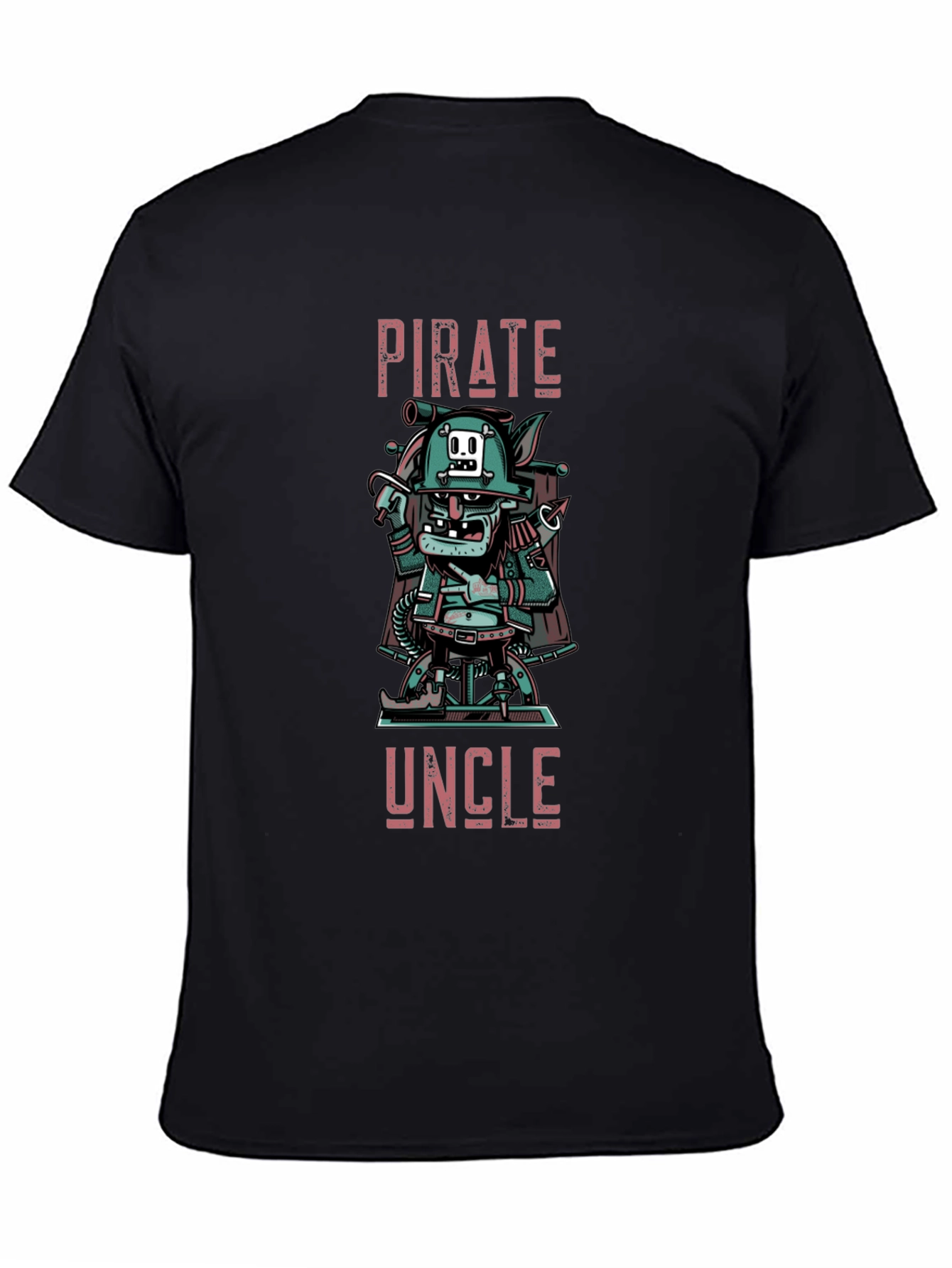 Black Pirate Uncle Graphic T-Shirt - Men's Black Crew Neck Tee view 4