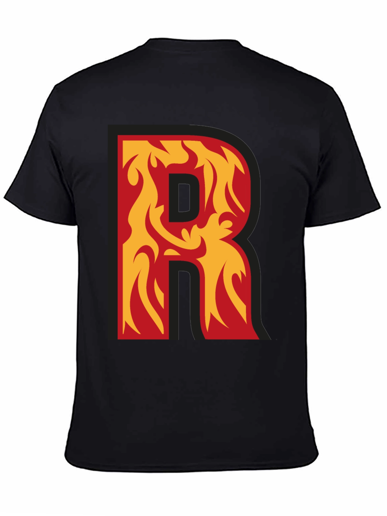 Black Flaming Letter R Graphic Tee - Cool Design! view 4