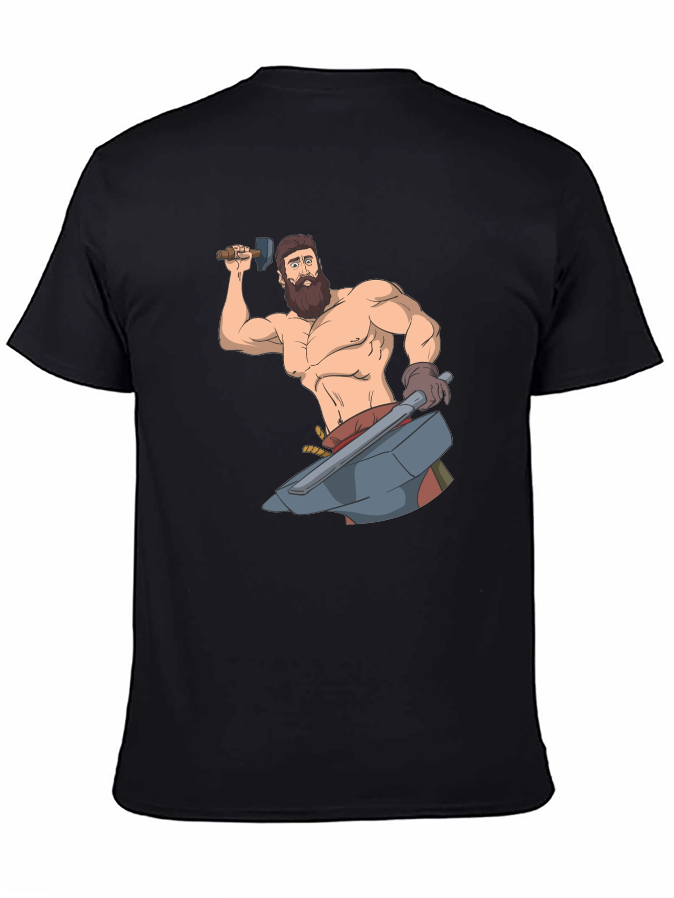 Black Blacksmith Cartoon Graphic T-Shirt view 4