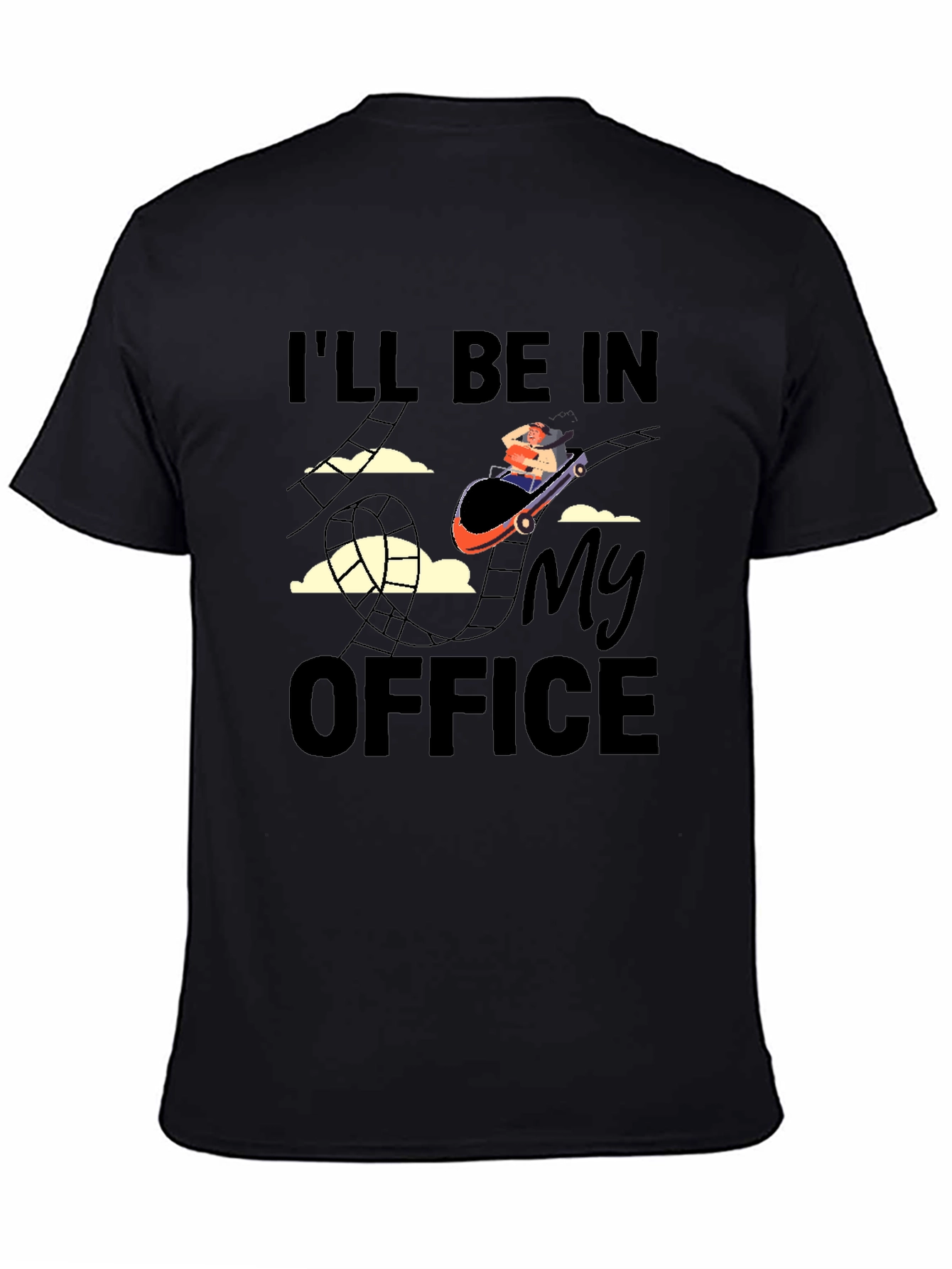 Black Roller Coaster Office T-Shirt - Thrill Ride Work Tee view 4