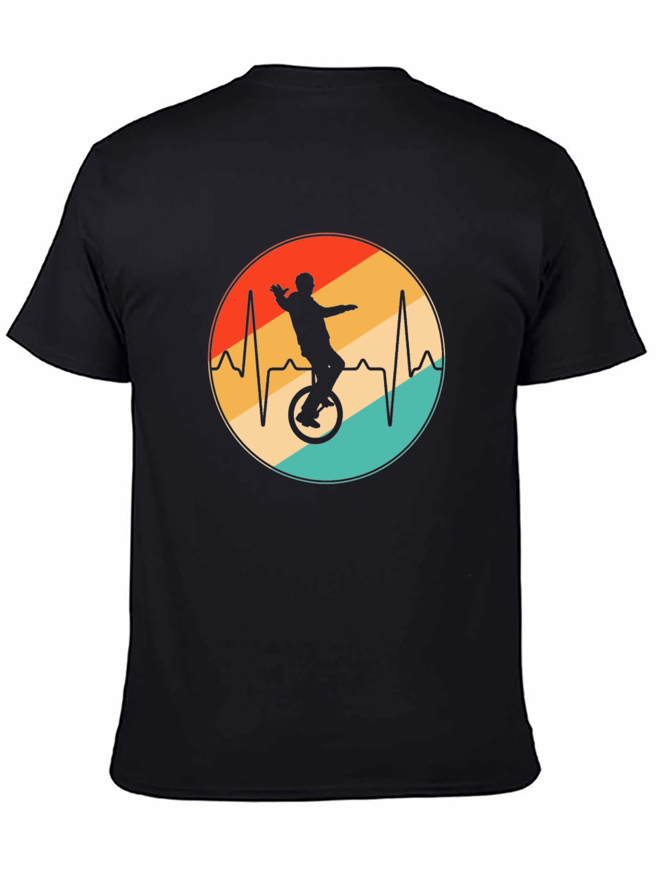Black Unicycle Heartbeat Black T-Shirt view 4