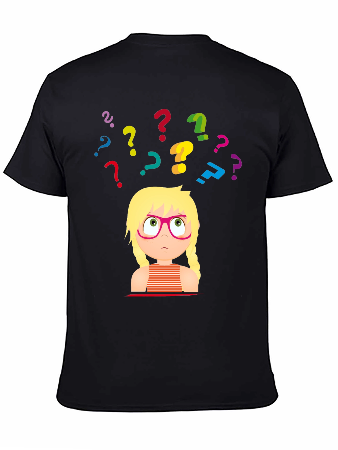 Black Puzzled Girl Graphic Tee - Black Cotton T-Shirt view 4