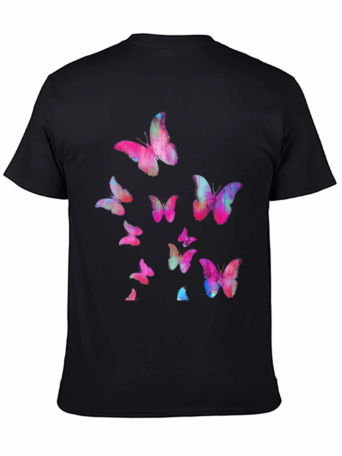 Black Butterfly Print Men's Black T-Shirt view 4