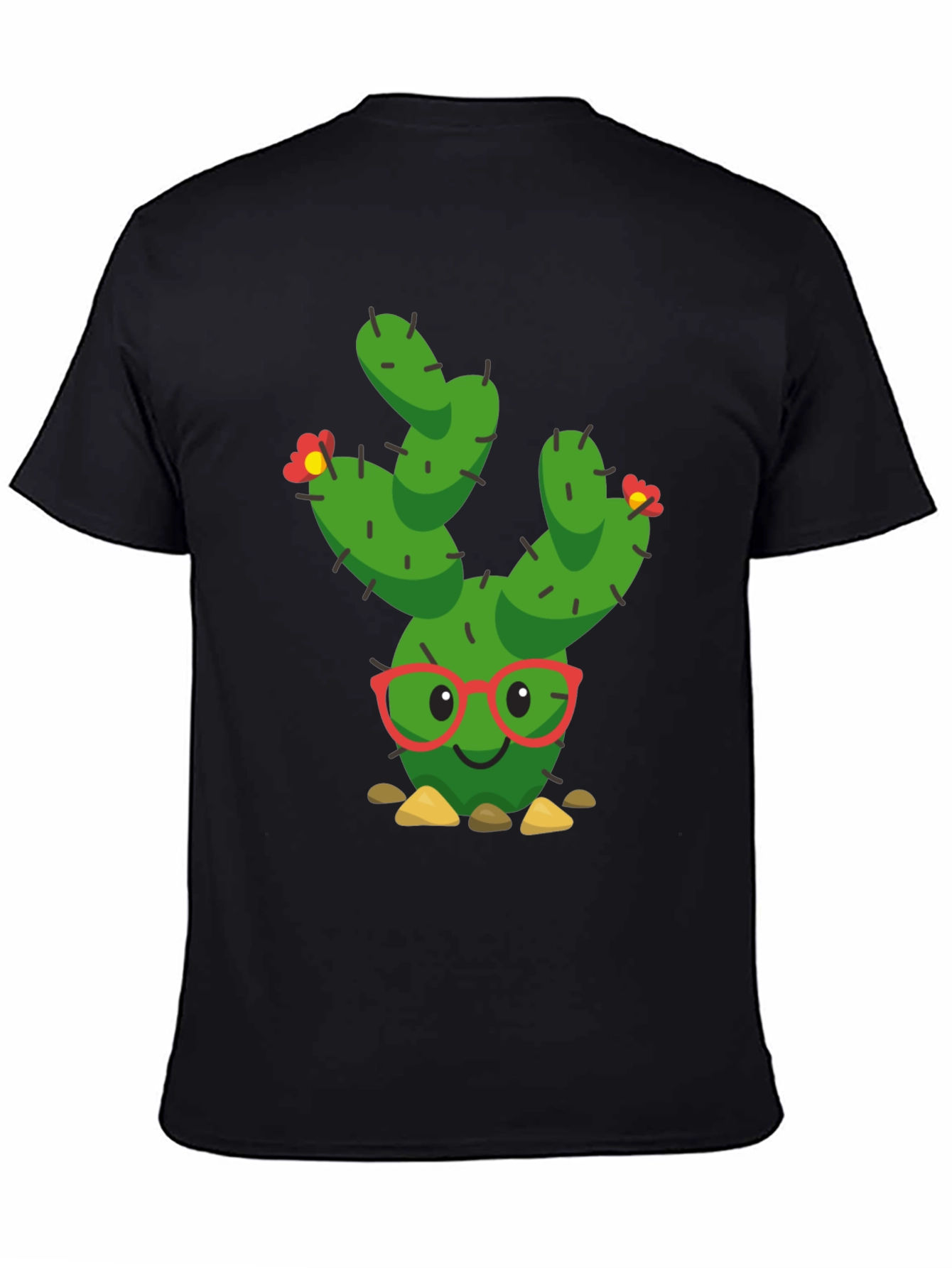 Black Funny Cactus Graphic Tee - Black Cotton T-Shirt view 4
