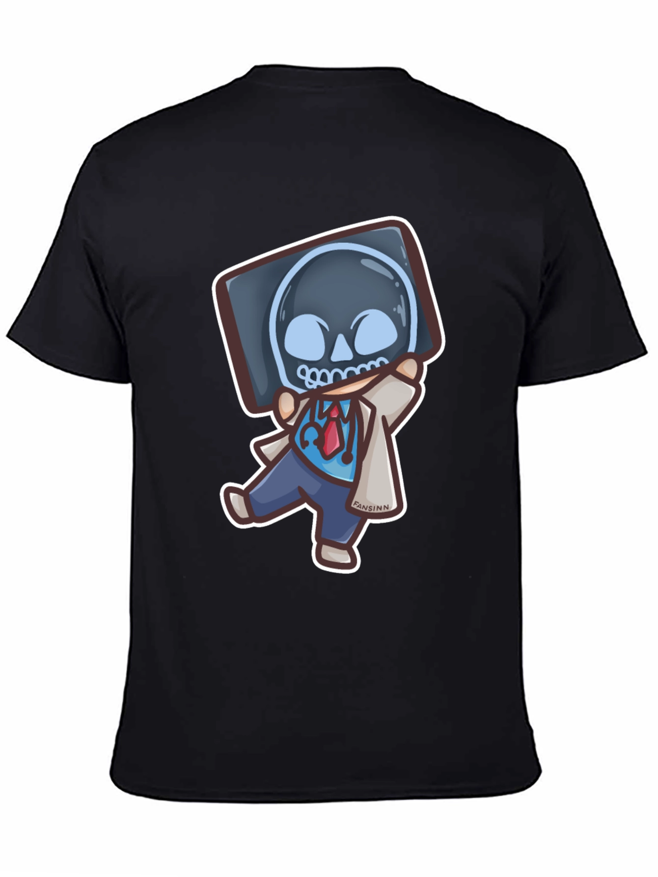 Black Funny Doctor X-Ray Skull T-Shirt view 4