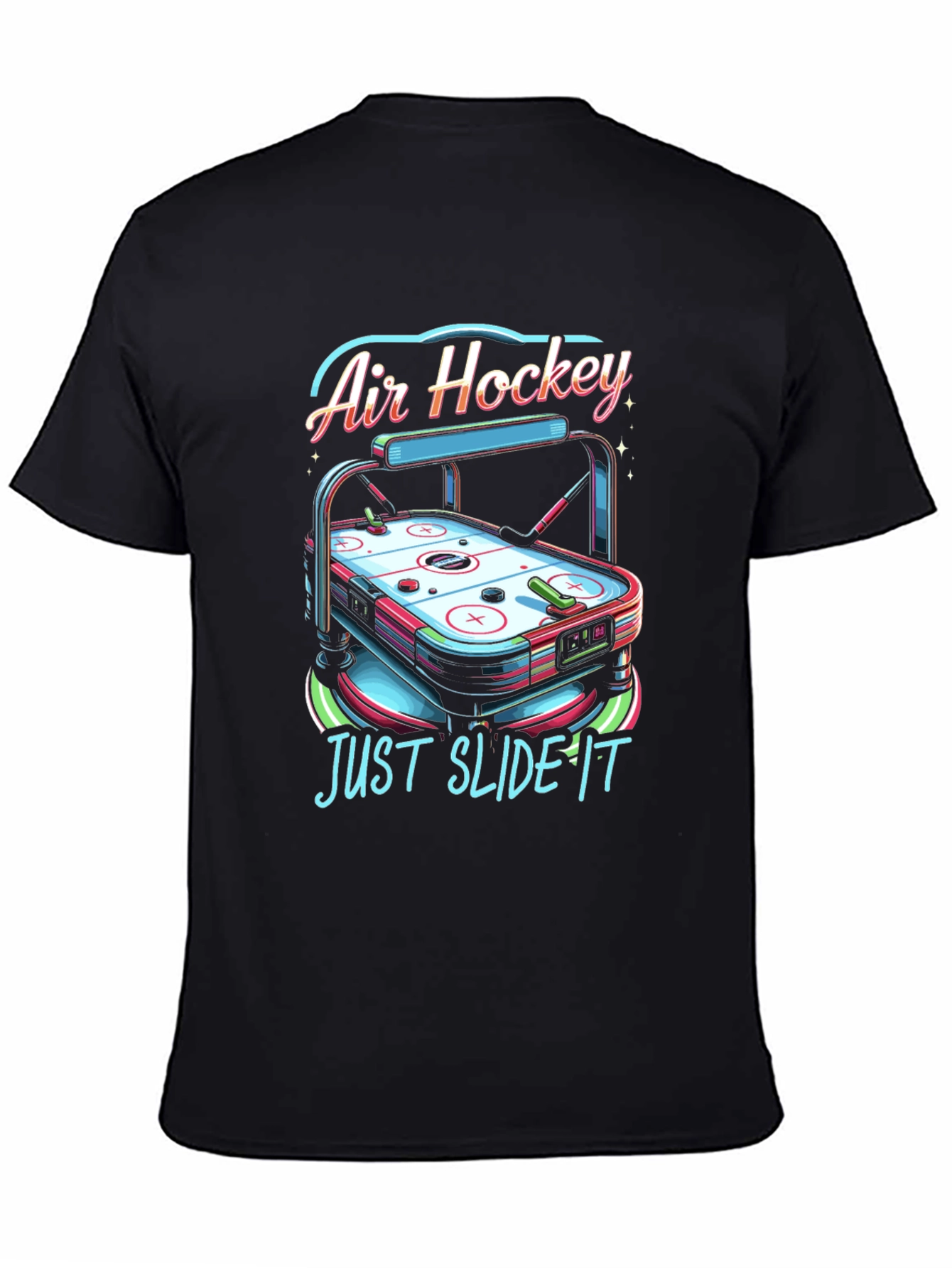 Black Air Hockey T-Shirt - "Just Slide It" Graphic Tee view 4